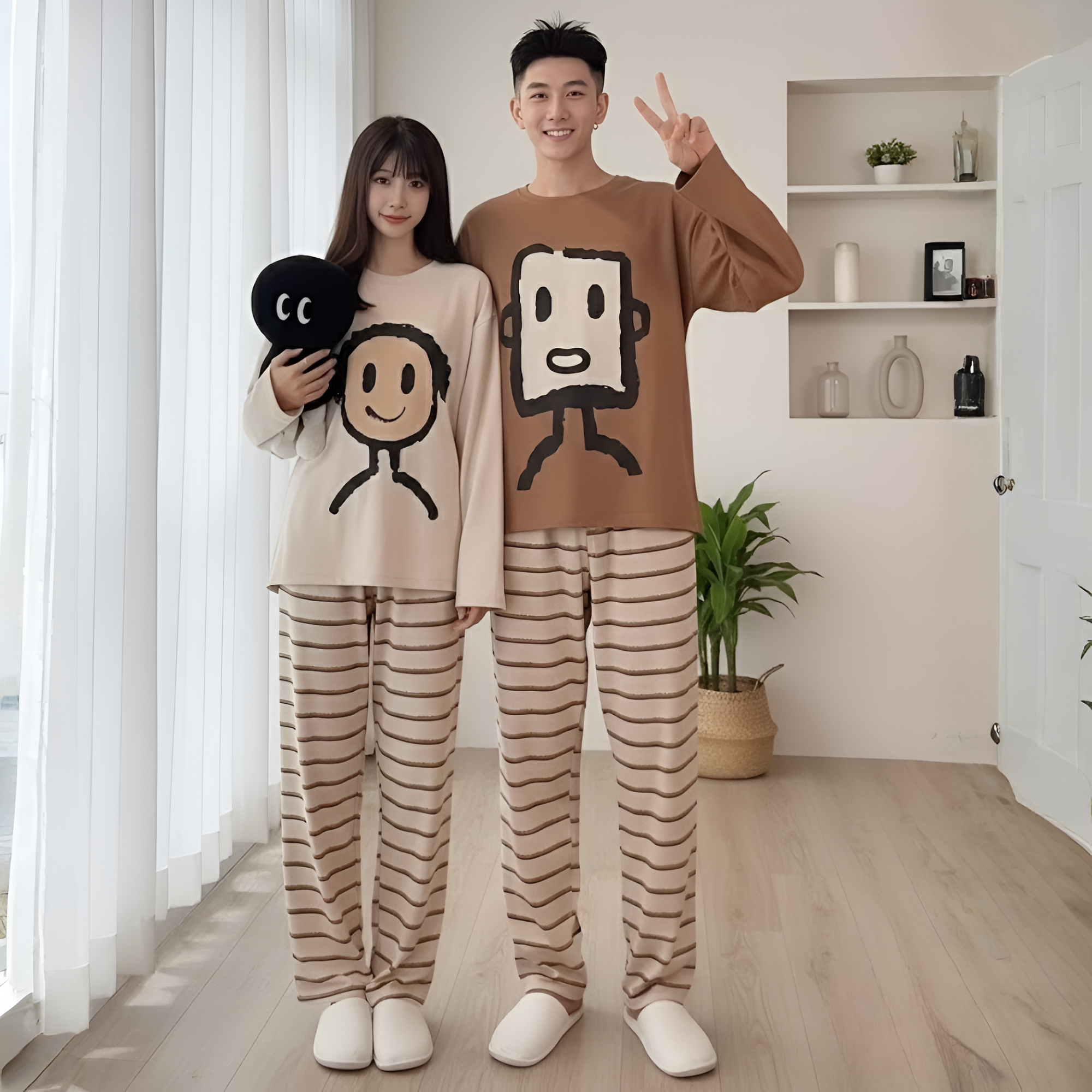Print Women'S Long Sleeve Long Pants Or Men'S Long Sleeve Long Pants Set Men'S Set