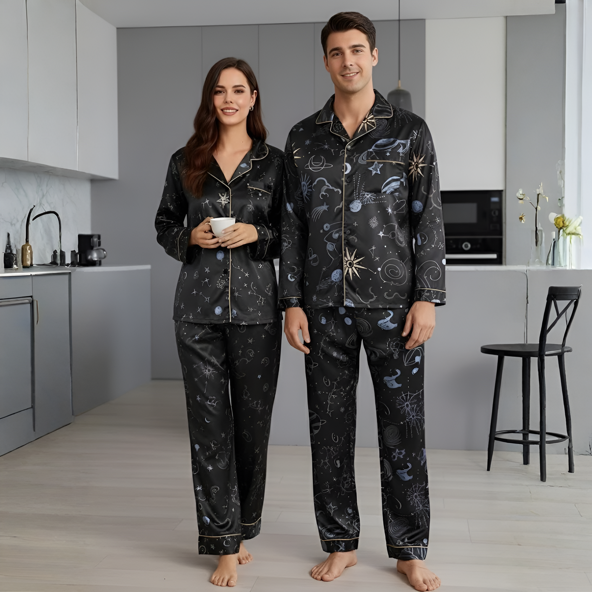 Couple'S Style Long-Sleeve Starry Sky Print Pajamas for Men Or Women
