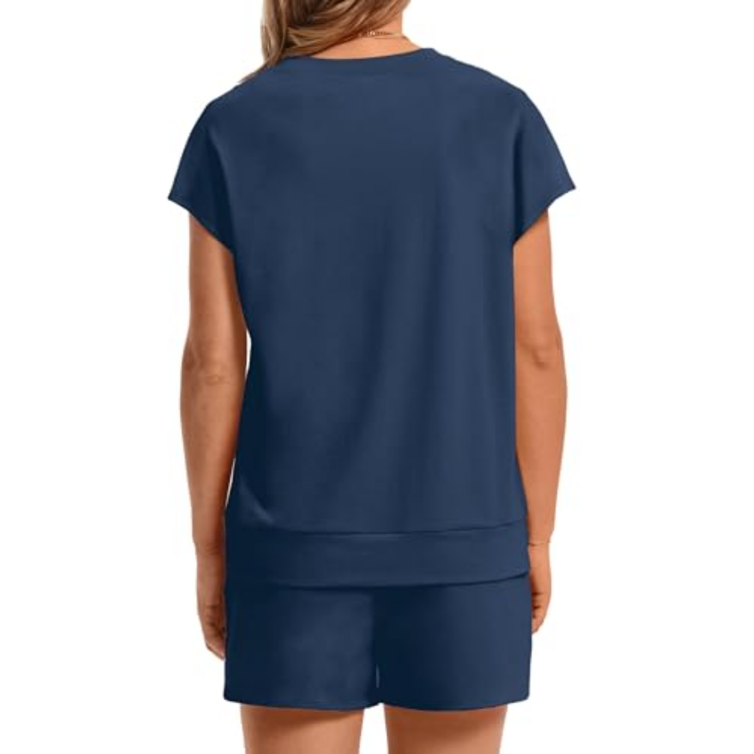 2 Pieces Cap Sleeve Top And Drawstring Shorts Set For Women
