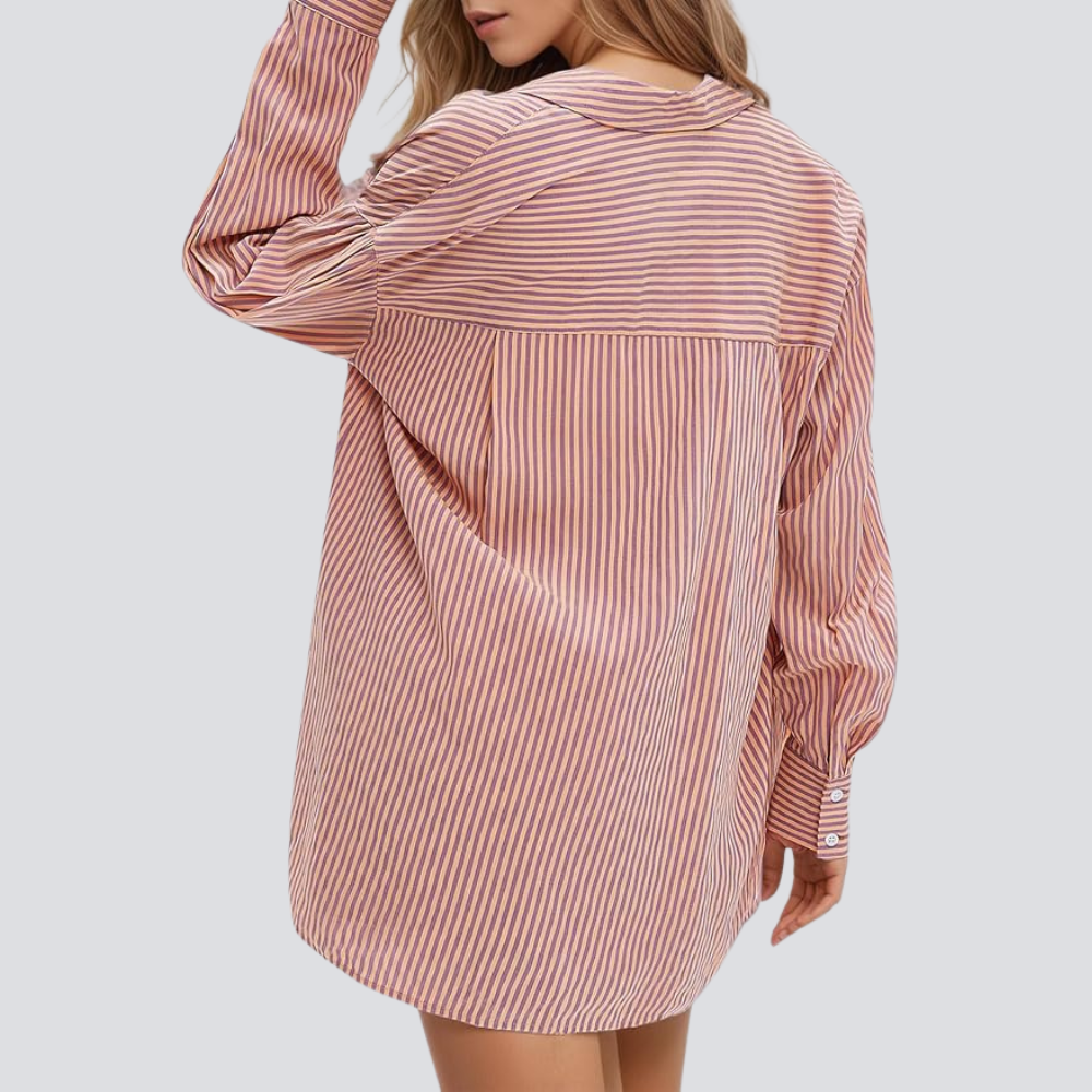2 Piece Summer Matching Outfit With Long Sleeve Shirt And Shorts For Women