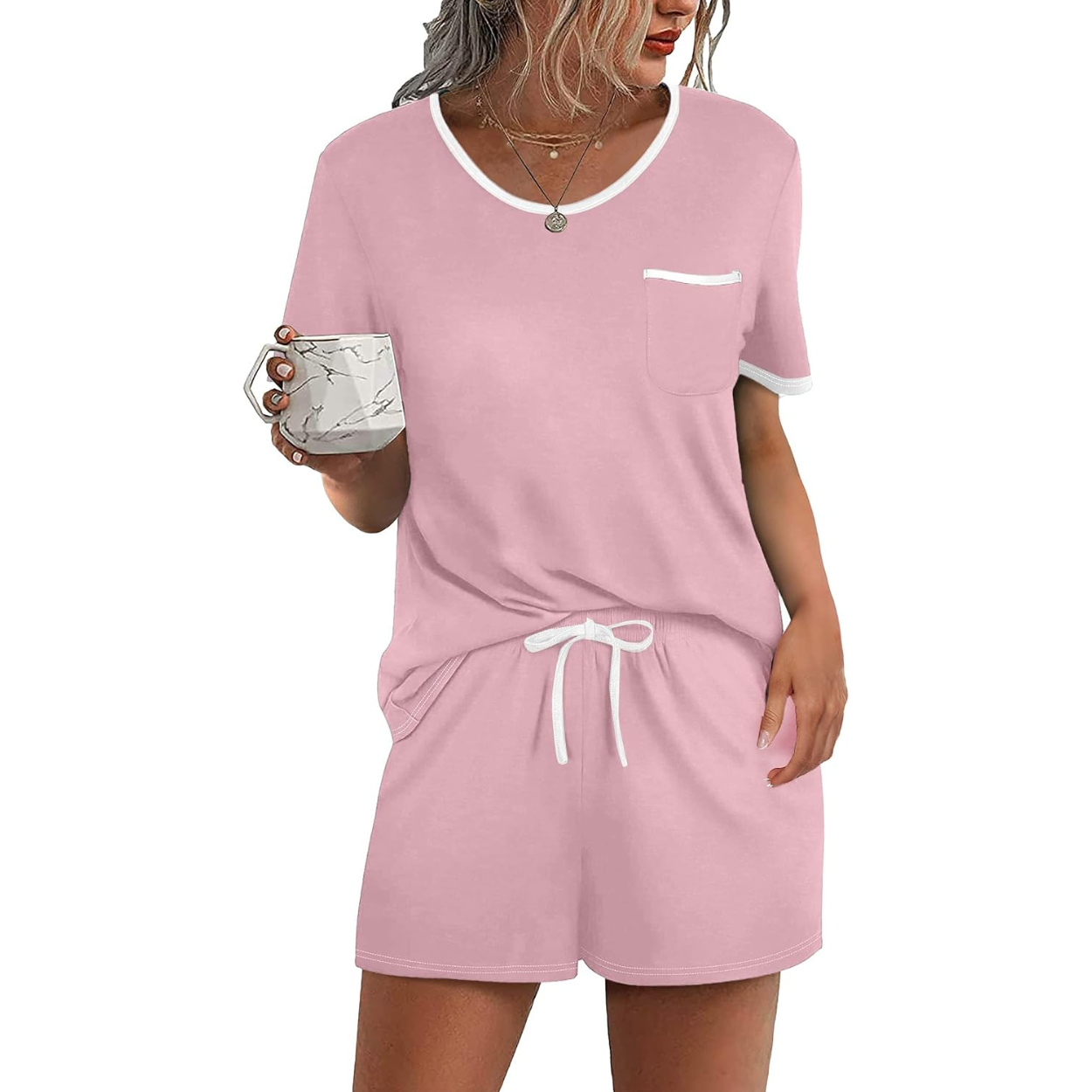 2 Piece Pajama Set With Short Sleeve Top and Shorts For Women