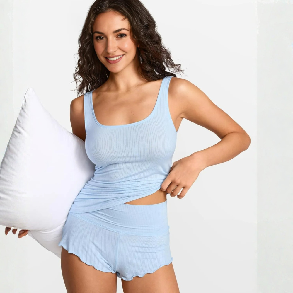 Sleeveless Ribbed Pajama Tank Lounge Shirt