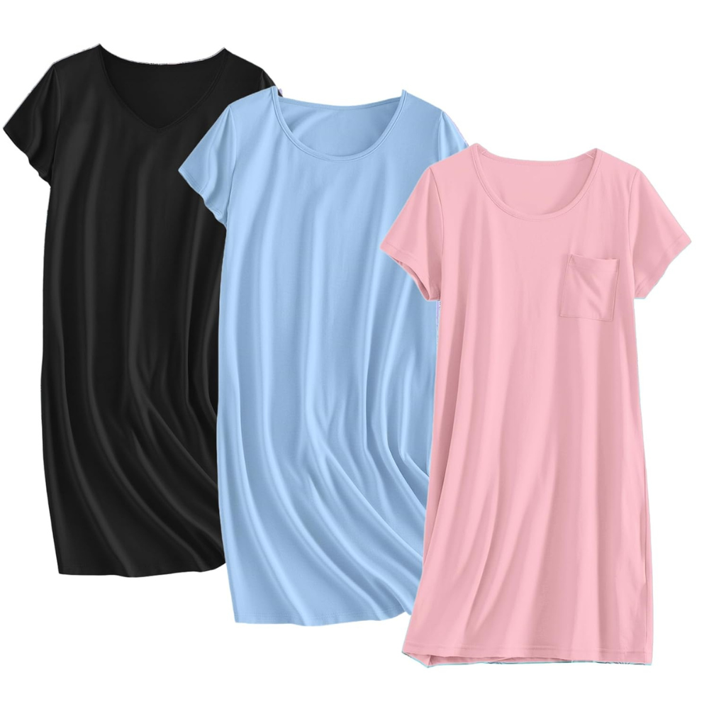 Pack Of 3 Soft Short Sleeve Sleepwear Dresses for Wo