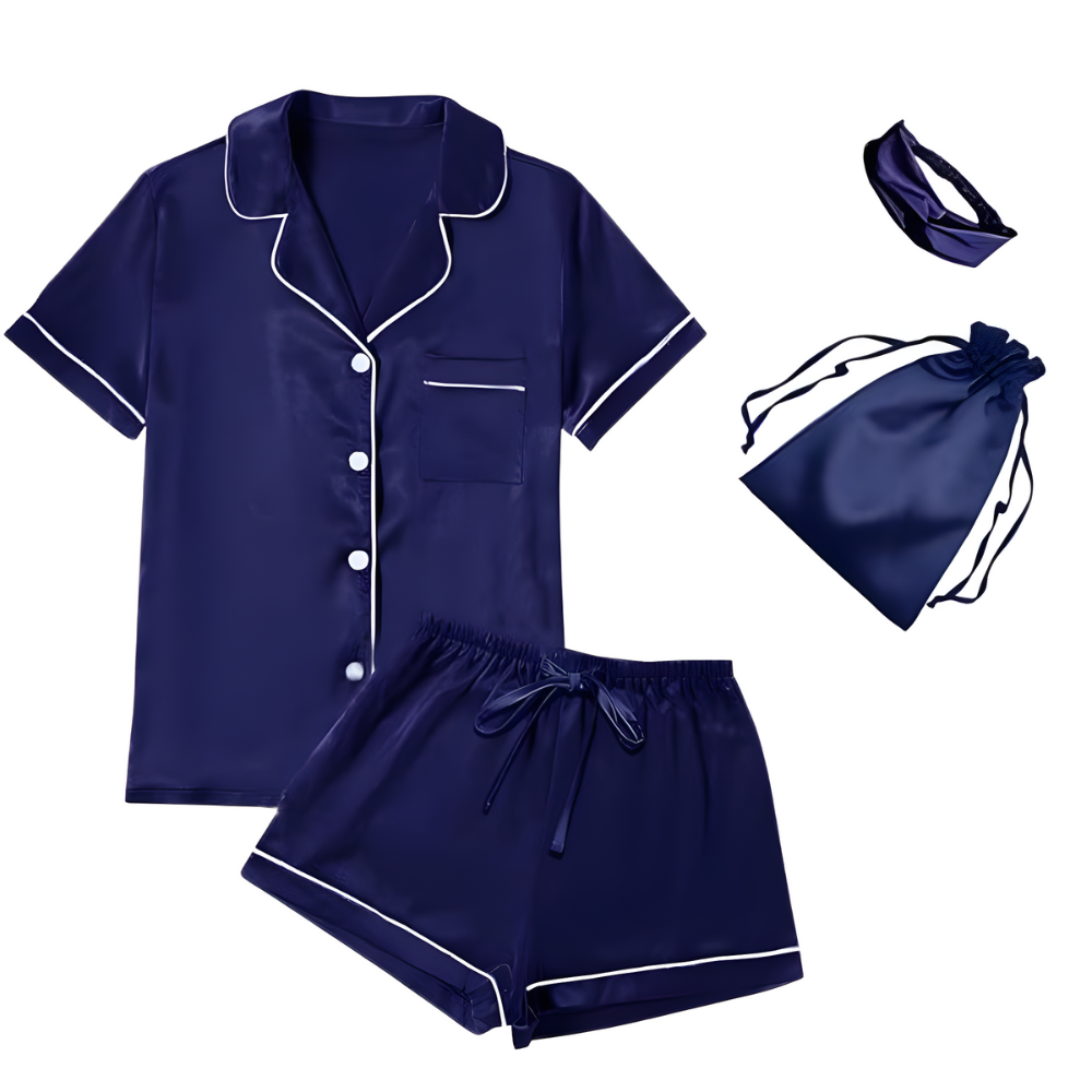  4 Pieces Women Satin Floral Pajama Set Short Sleeve Sleepwear