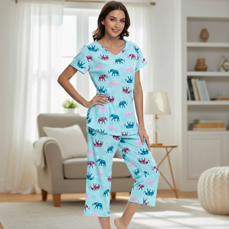 Women Cotton Capri Pajama Set