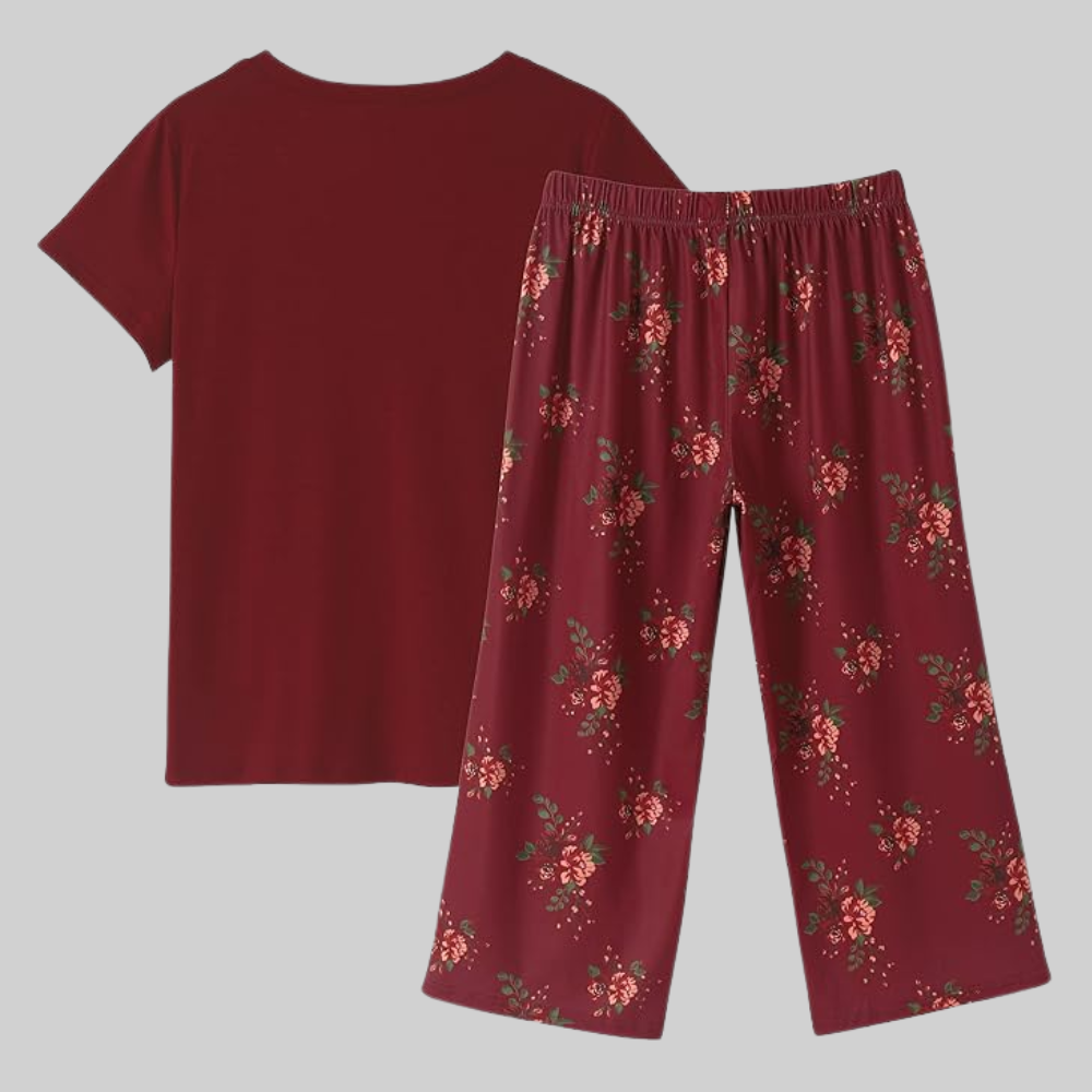 V Shape Women Pajama Set Top and Capri Lounge Sleepwear