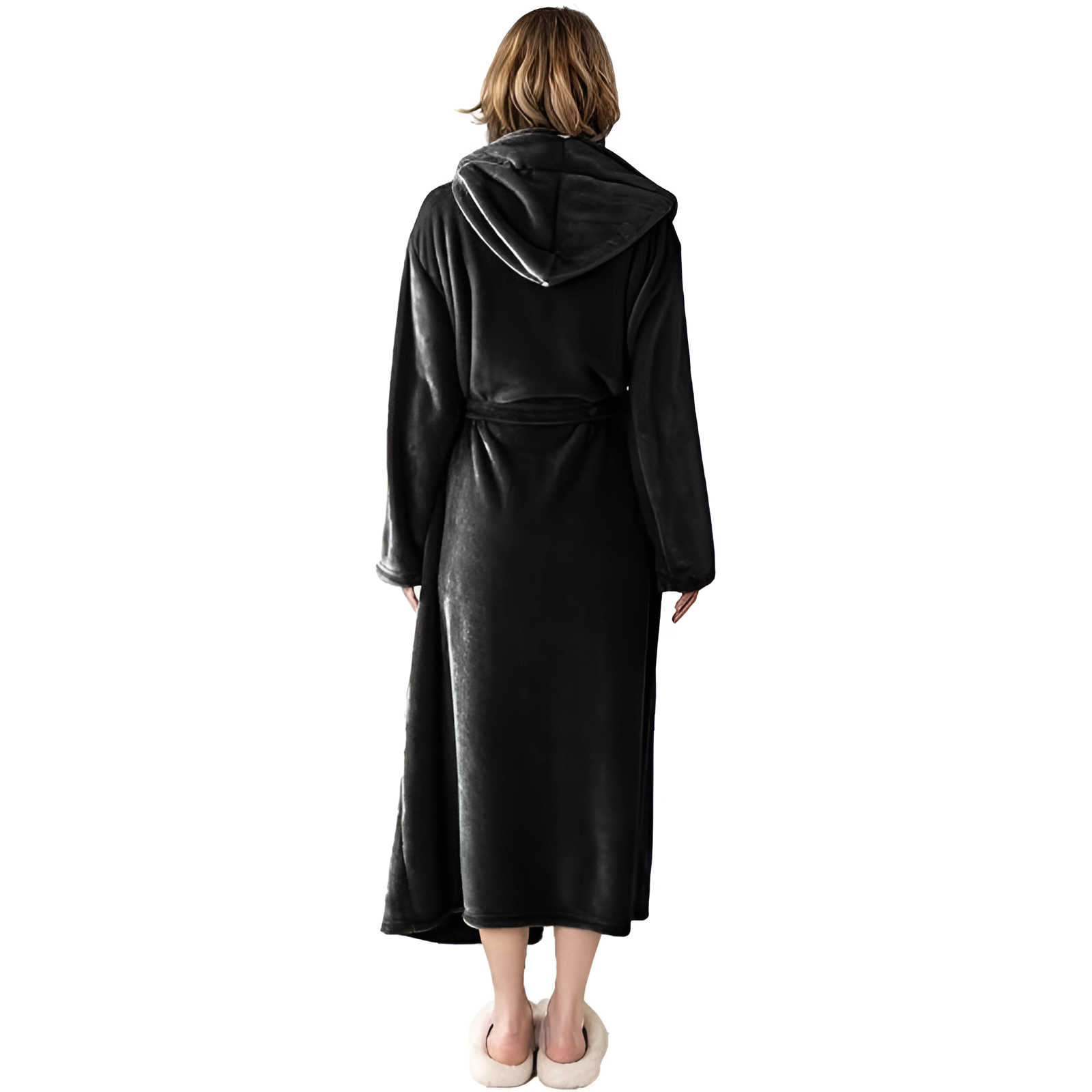 Full Length Hooded Plush Fleece Bathrobe For Women