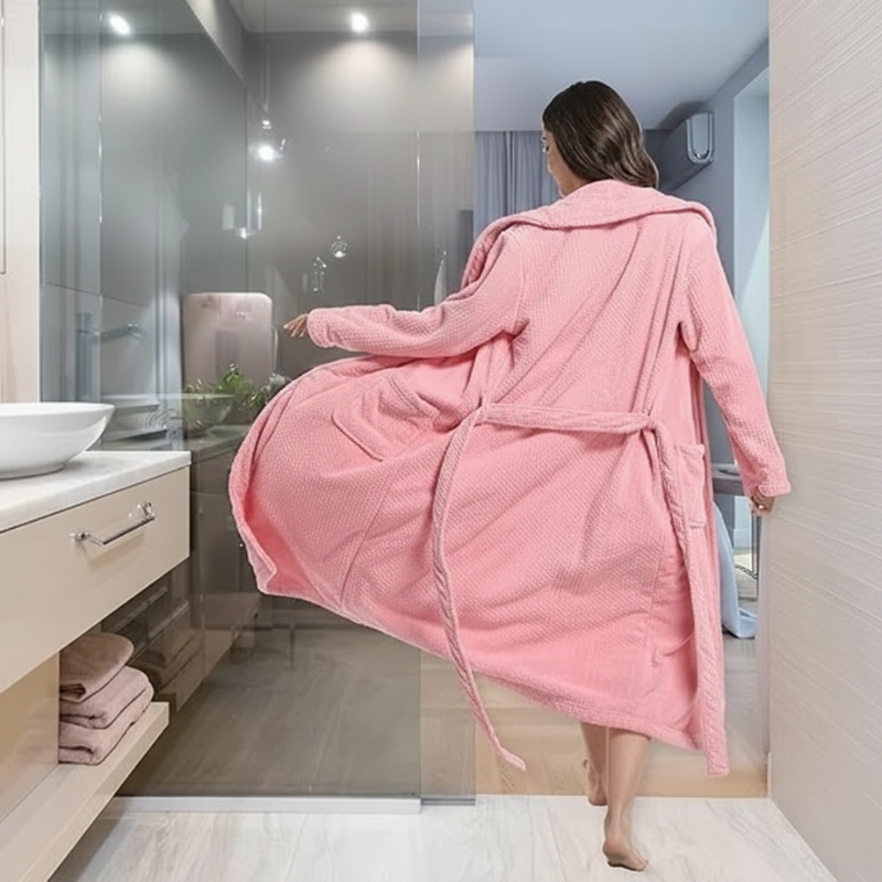 Womens Shawl Collar Bathrobe Soft Long Towel Robes For Women