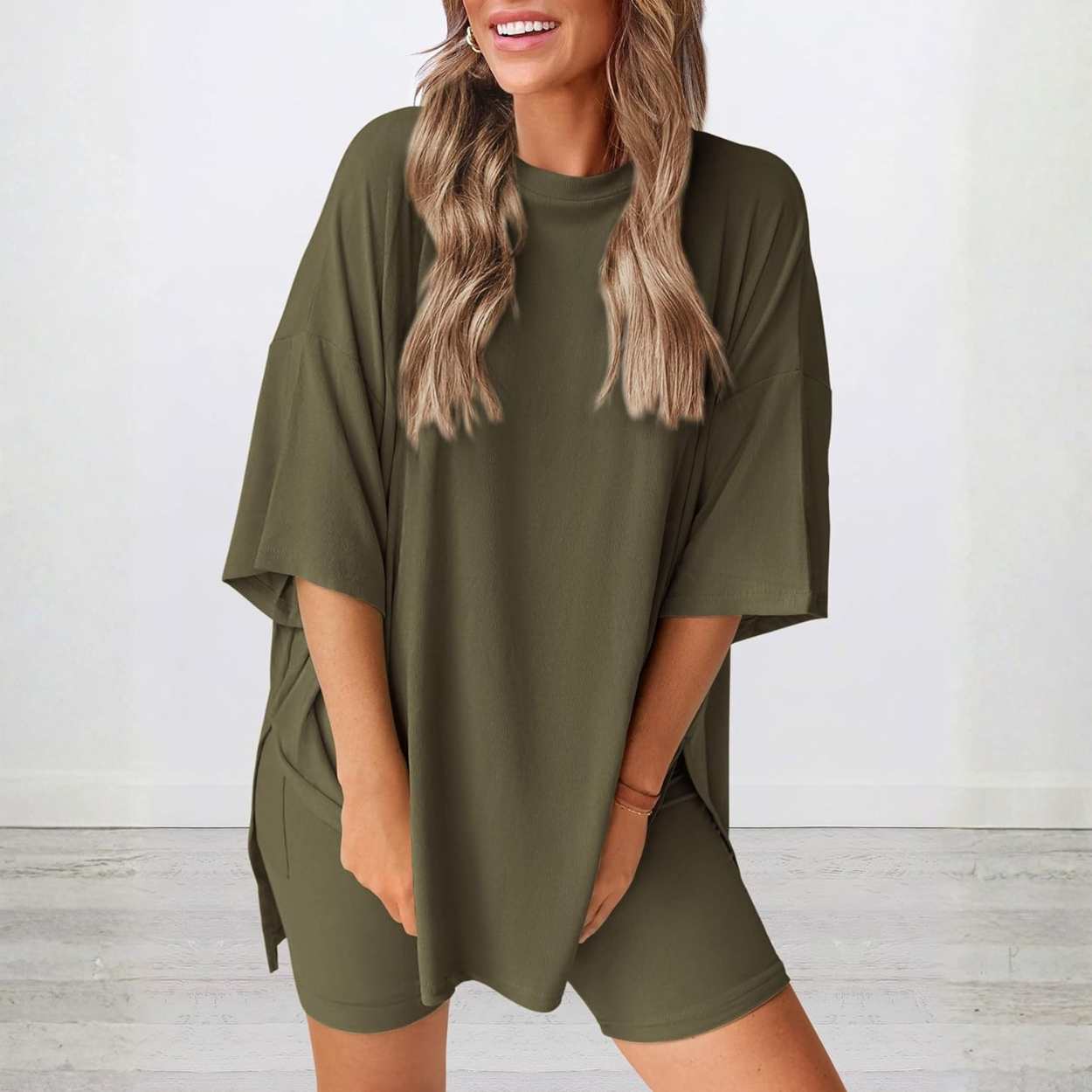 Casual Lounge Outfit With Oversized Shirt And Shorts For Women