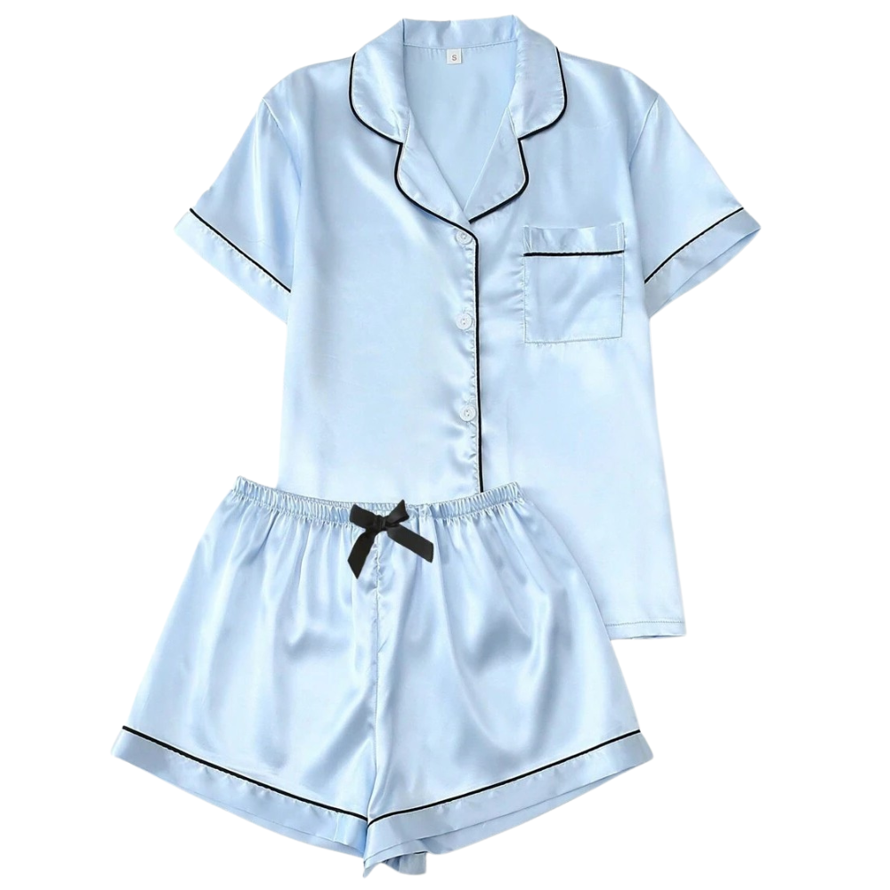 Two Pieces Bowknot Sleeve Lapel Top And Shorts Set For Women