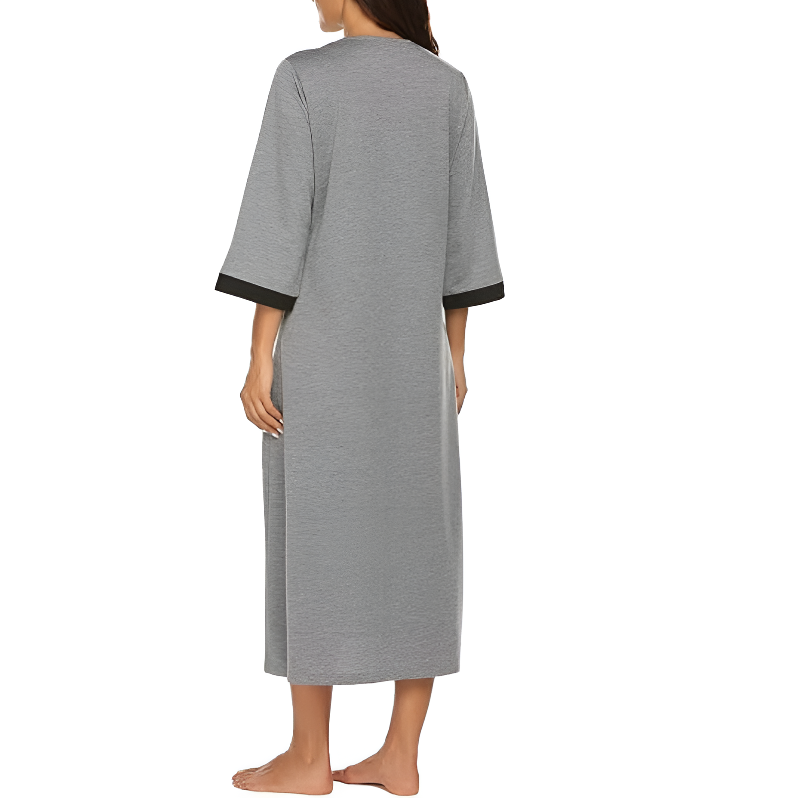 Women Zipper Robe Sleeves Loungewear Dress Full Length Sleepwear Pockets