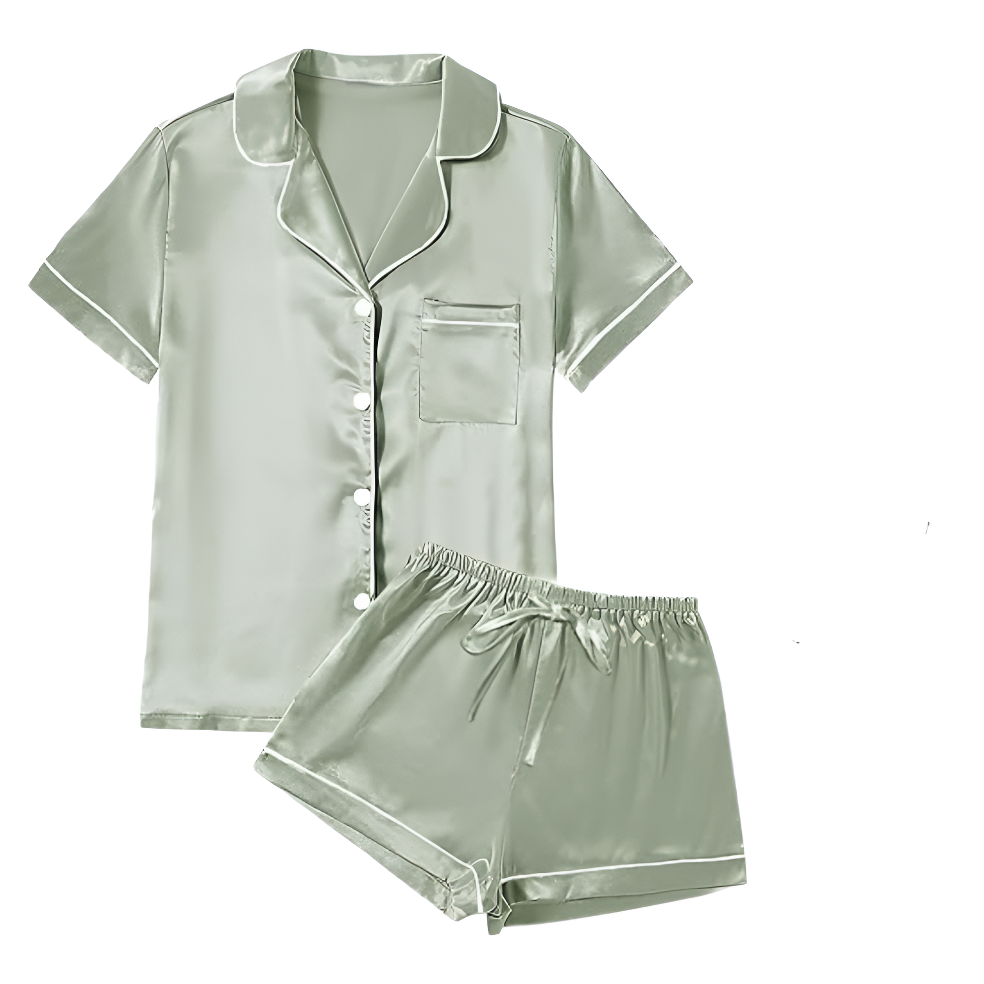 Four Piece Pajama Set With Short Sleeve Shirt And Shorts For Women