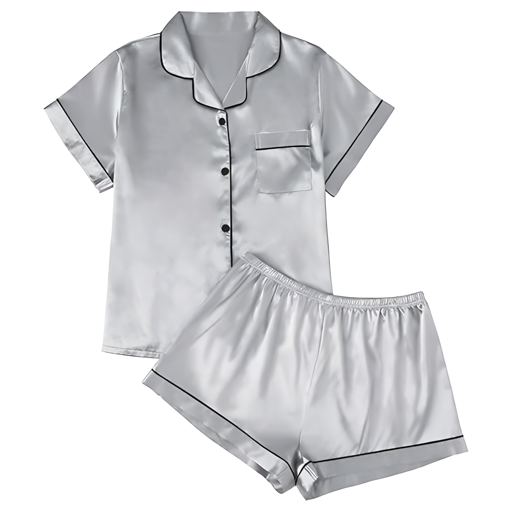 Matching Pajama Set With Button Down Shirt And Lounge Shorts For Women