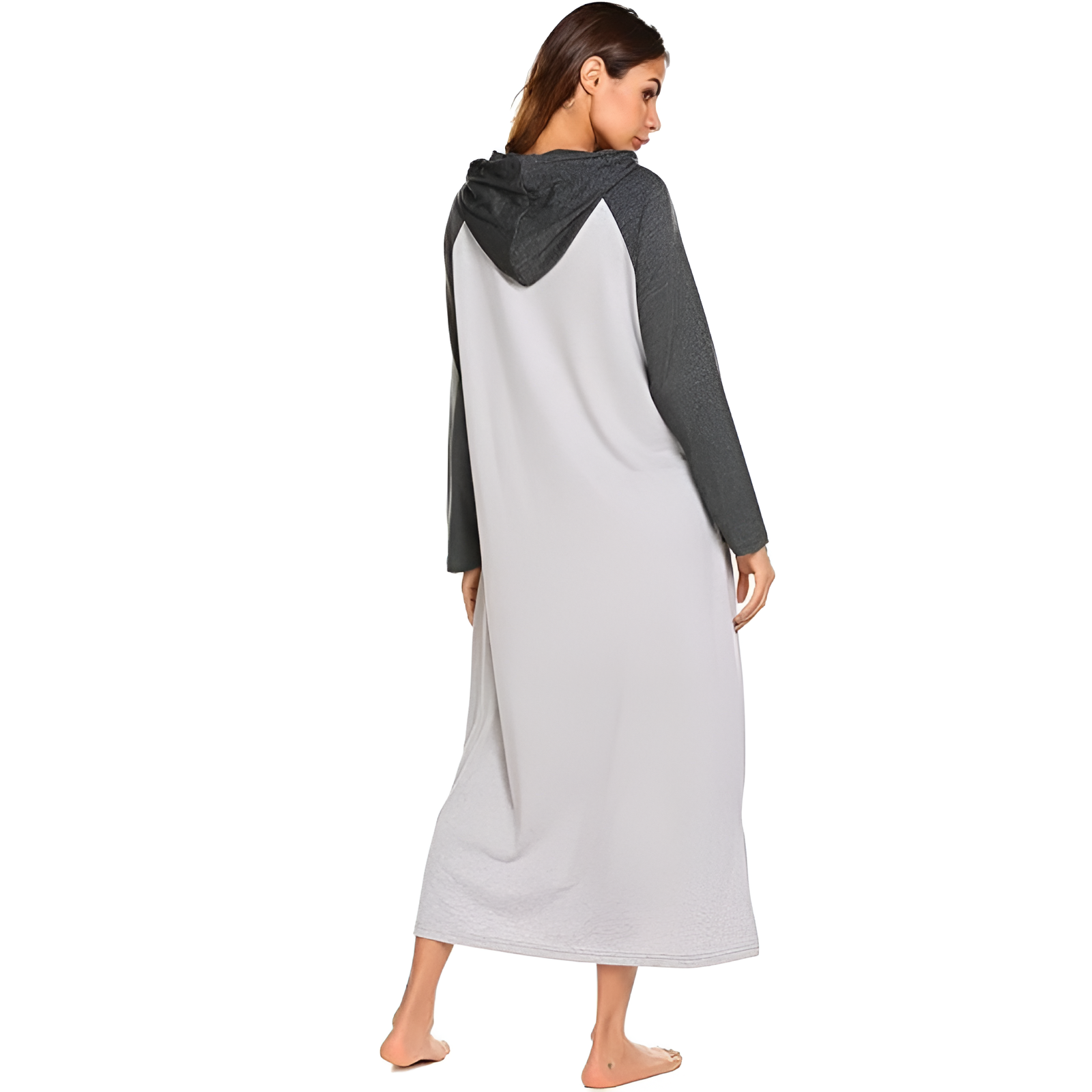 Hooded Nightgown Long Sleeve Full Length Loungewear With Pocket For Women