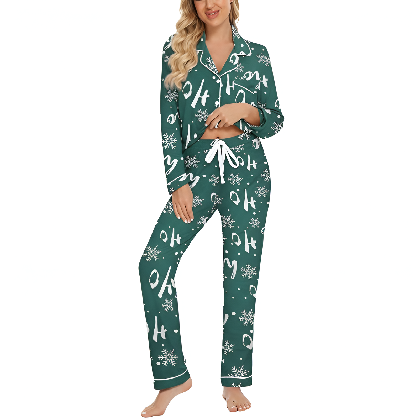 Family Christmas Pajama Set with Plaid Pants and Printed Tops