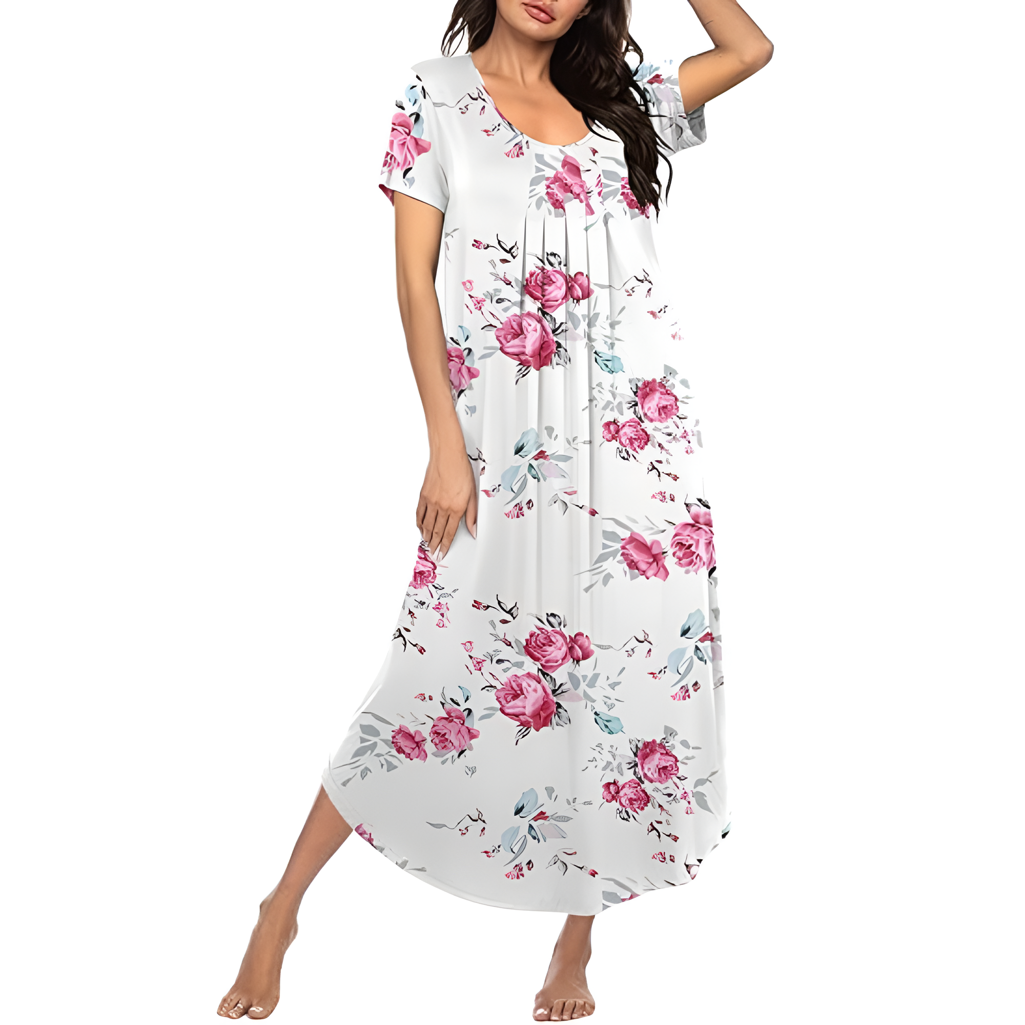 Long Sleepwear Dress For Women With Pleated Style