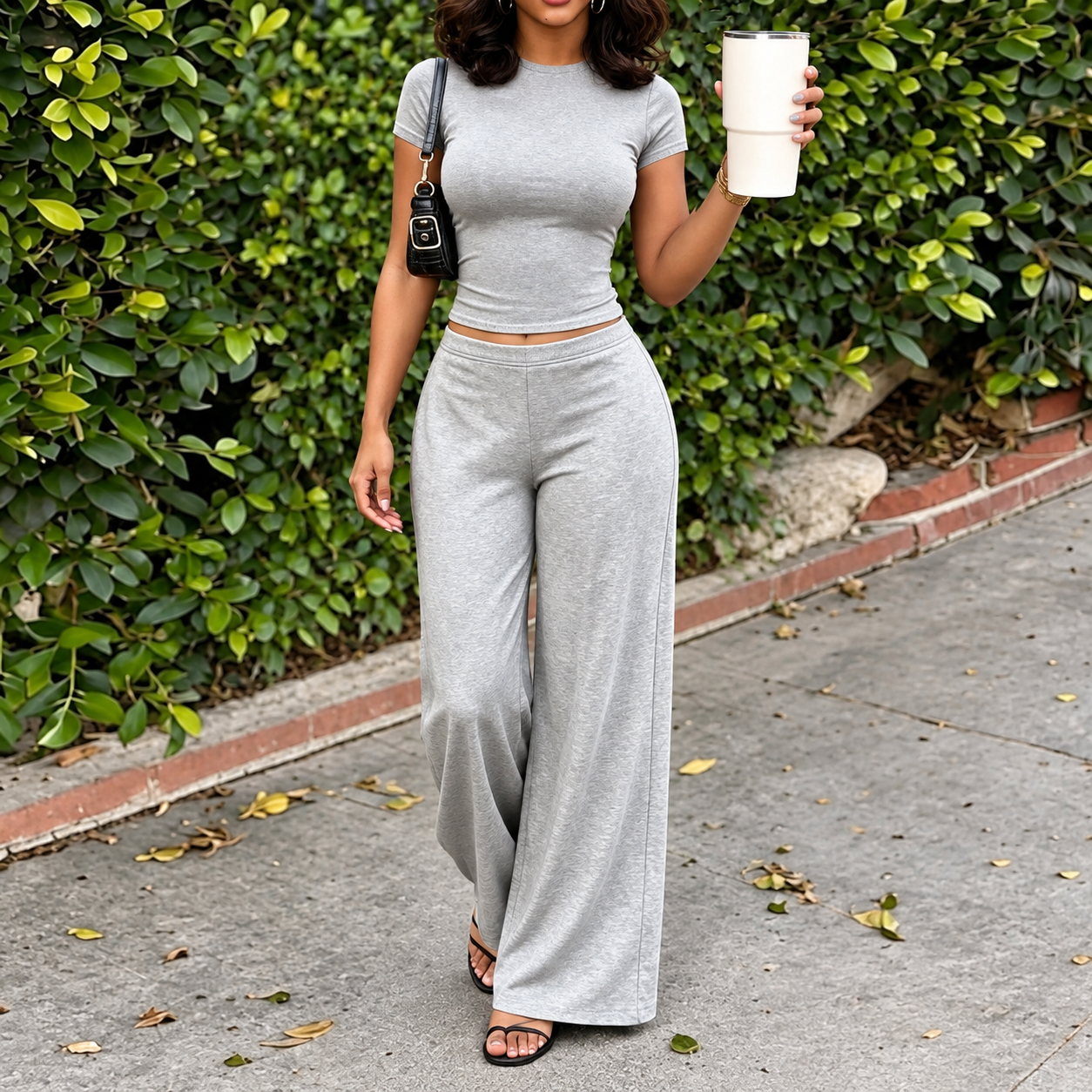 2 Pieces Short Sleeve Shirt And Pants Set For Women