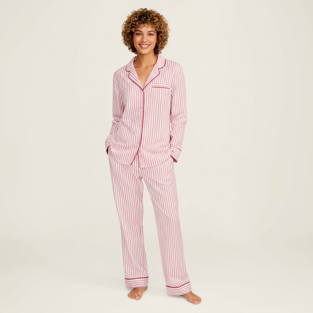 Classic Twill Pajama Set With Button Shirt And Lounge Pants