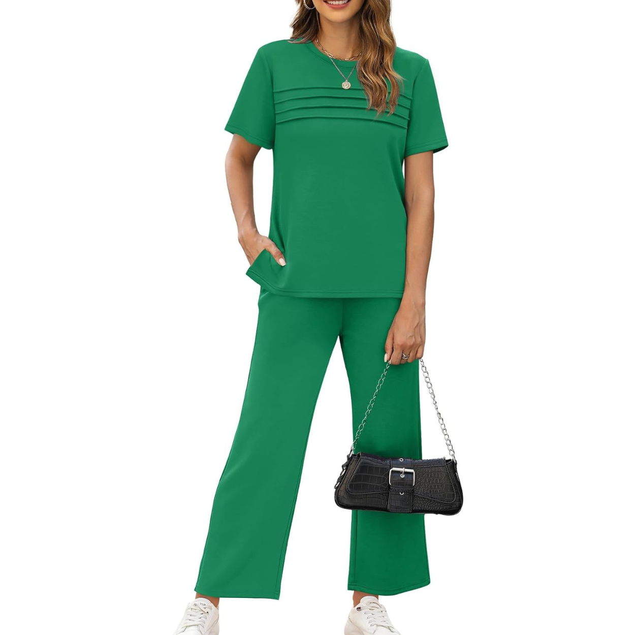 Two Piece Travel Set with Wide Length Pants For Women