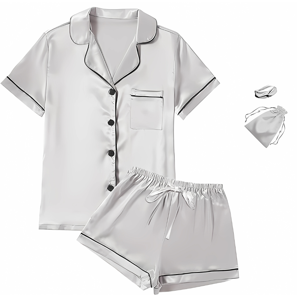 4Pcs Womens Satin Silky Short Sleeve Shirt Pajamas Set