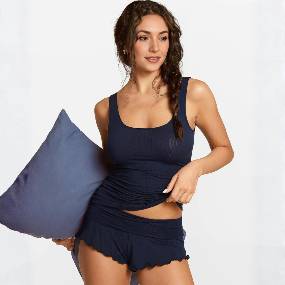 Sleeveless Ribbed Pajama Tank Lounge Shirt