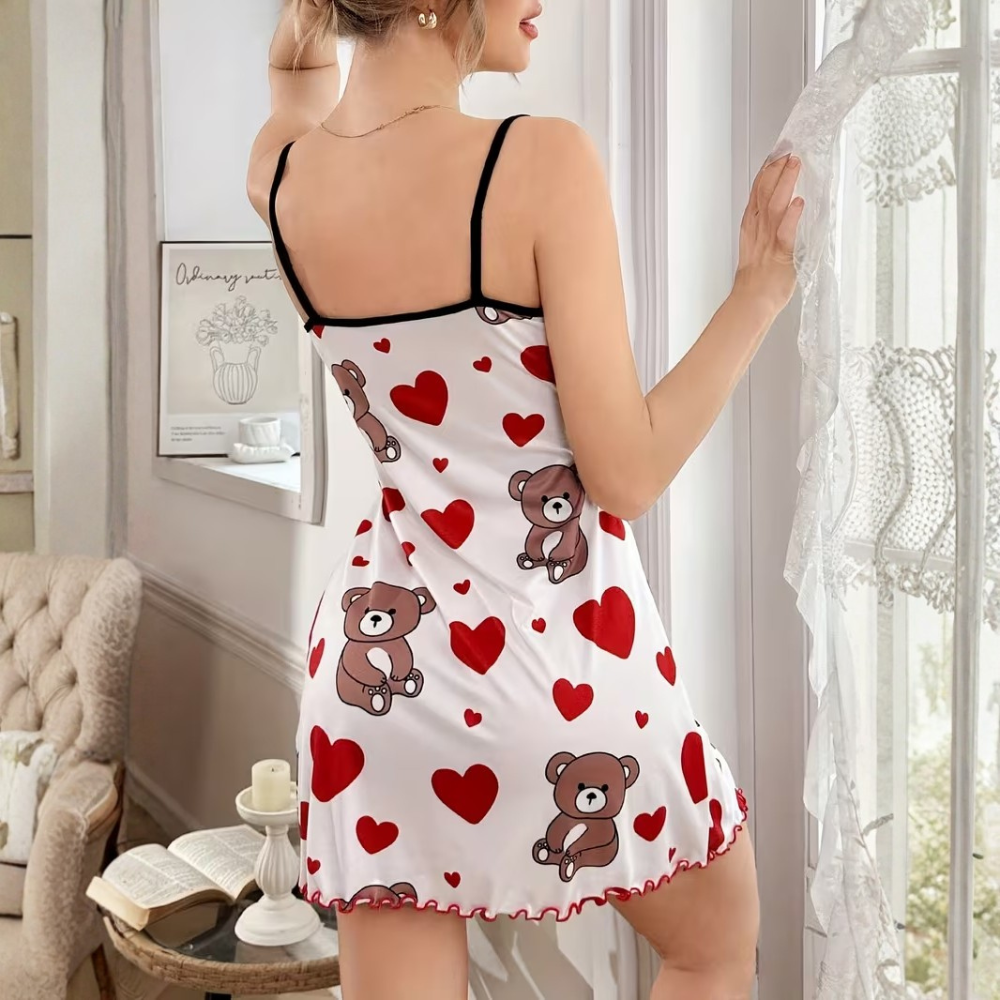 Bear Pattern Camisole Nightgown With Smooth Fabric For Women