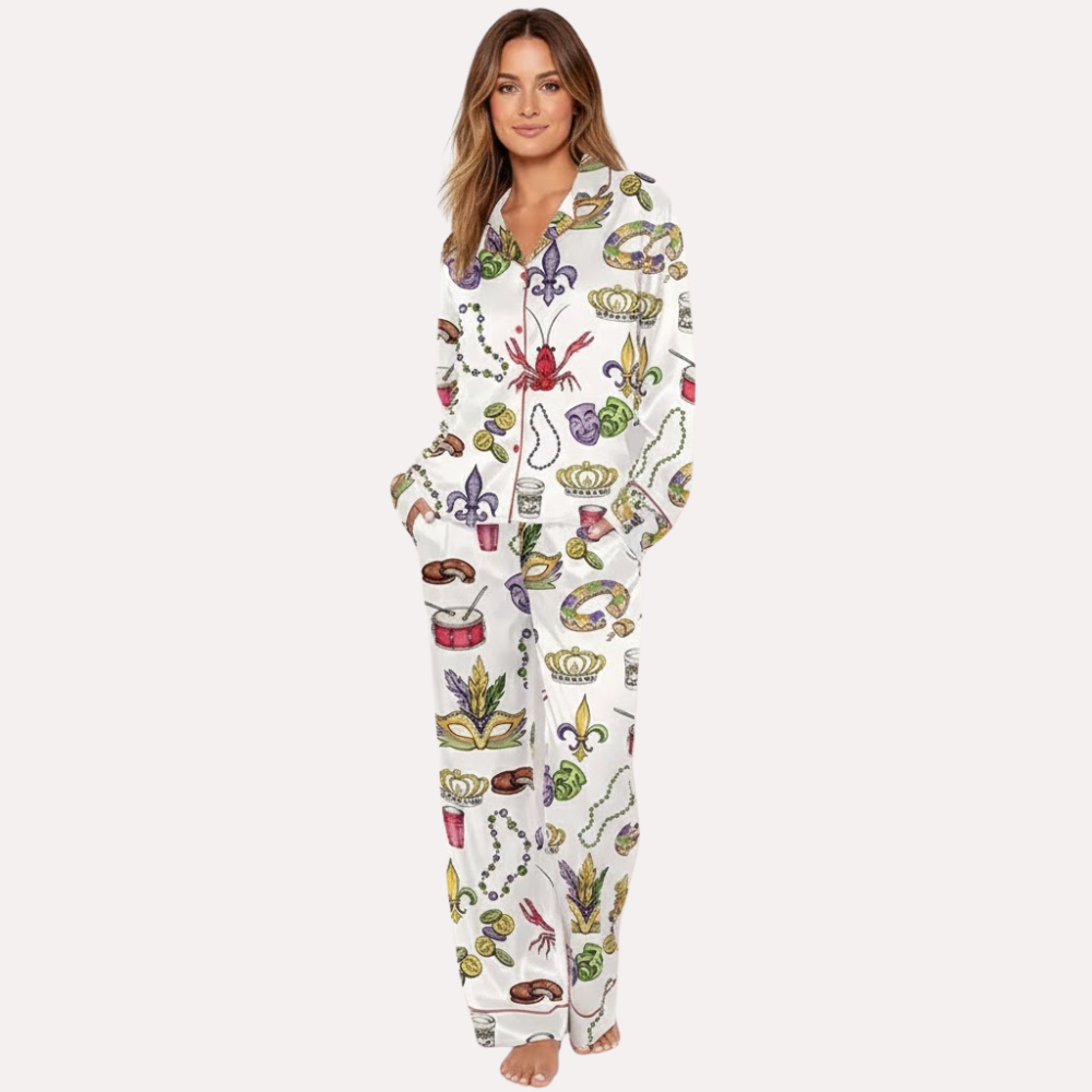 Short Sleeve Printed Satin Pajama Set For Women