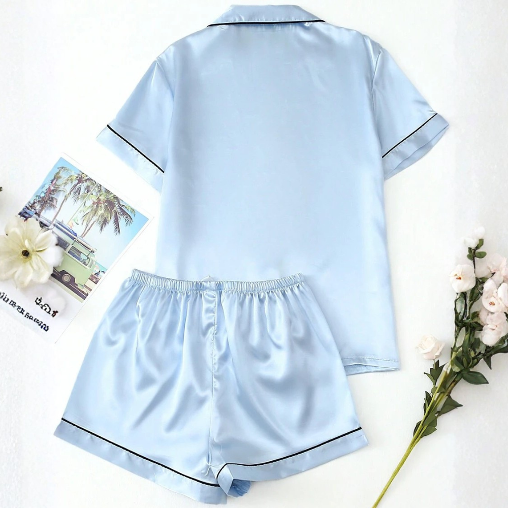 Two Pieces Bowknot Sleeve Lapel Top And Shorts Set For Women