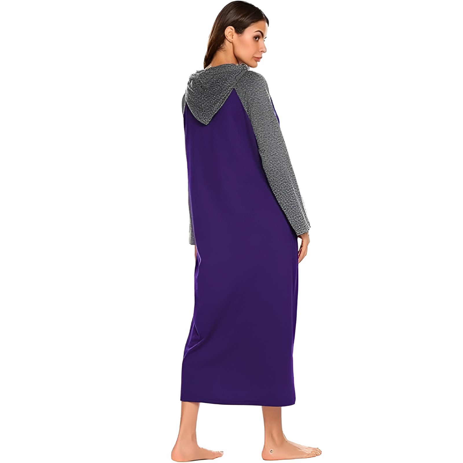 Hooded Nightgown Long Sleeve Full Length Loungewear With Pocket For Women