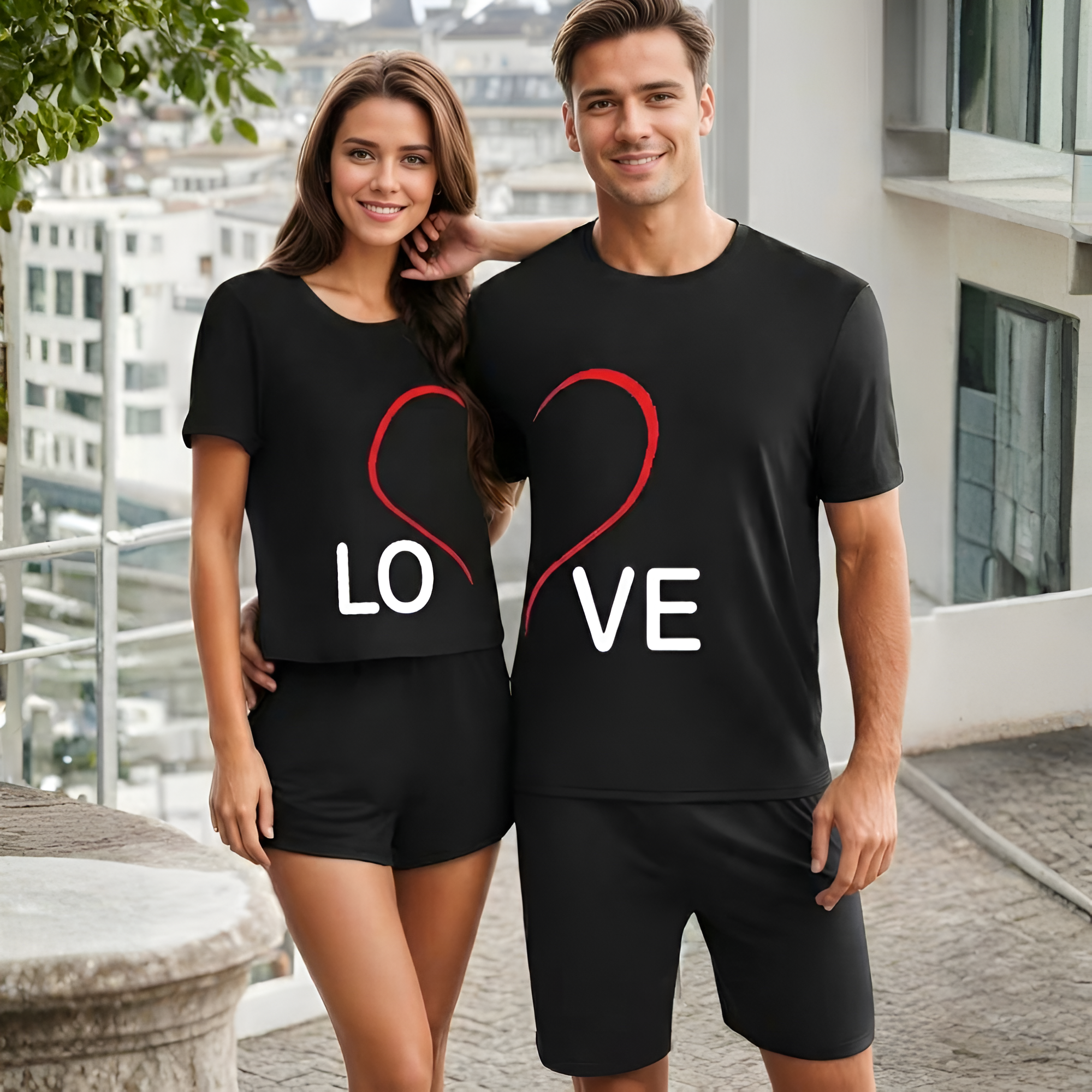 Short Sleeve Matching Pajama Set For Couple