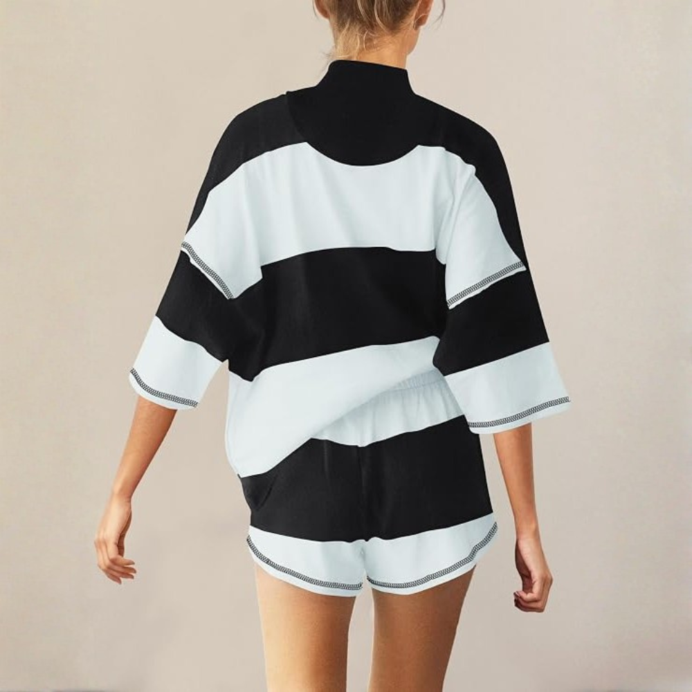 Two Piece Outfit Tracksuit Oversized Lounge Shorts With Pockets For Women