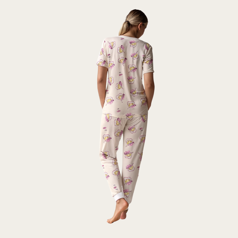 Women 2 Piece Pajama Set With Short Sleeve Lounge Top And Jogger Pants