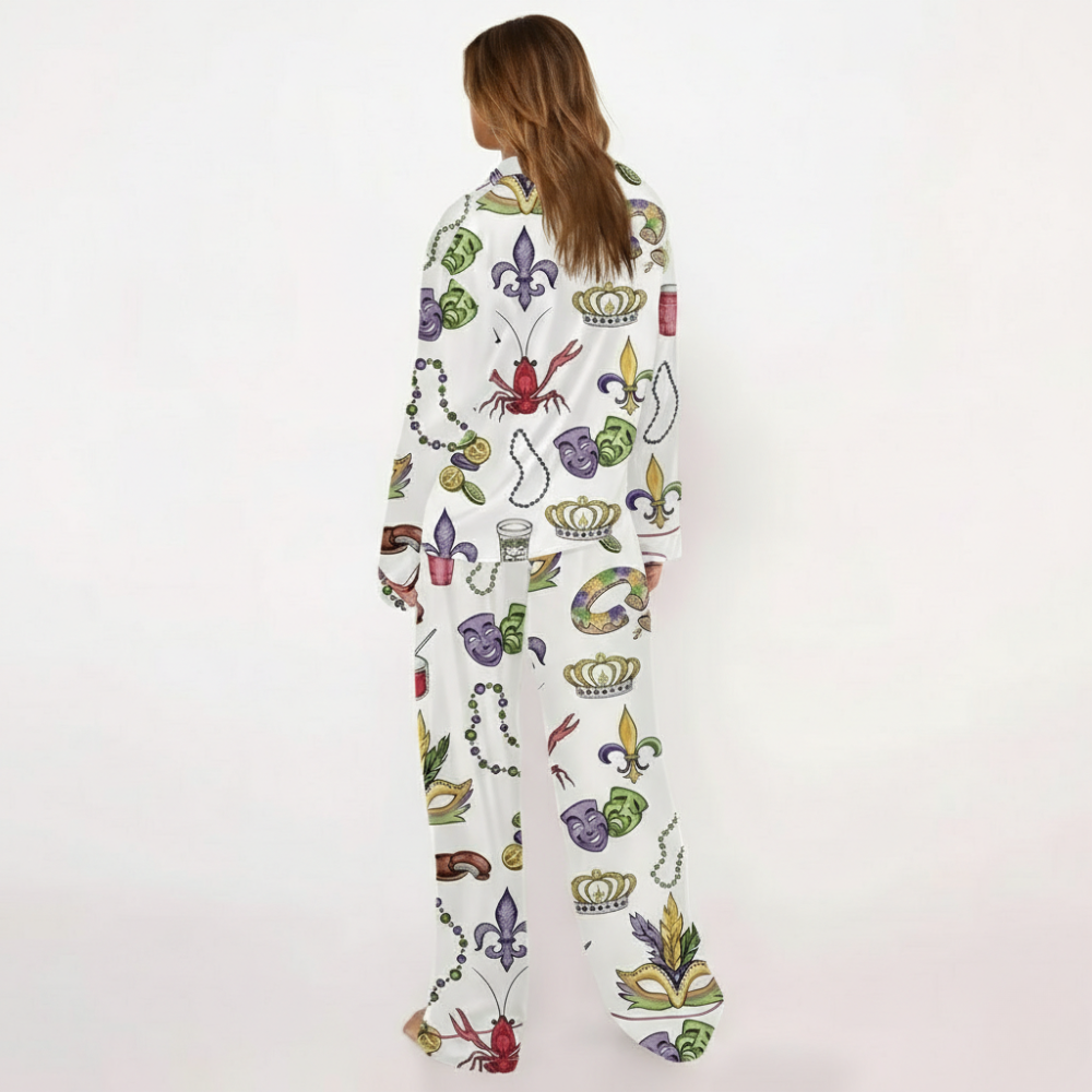 Short Sleeve Printed Satin Pajama Set For Women