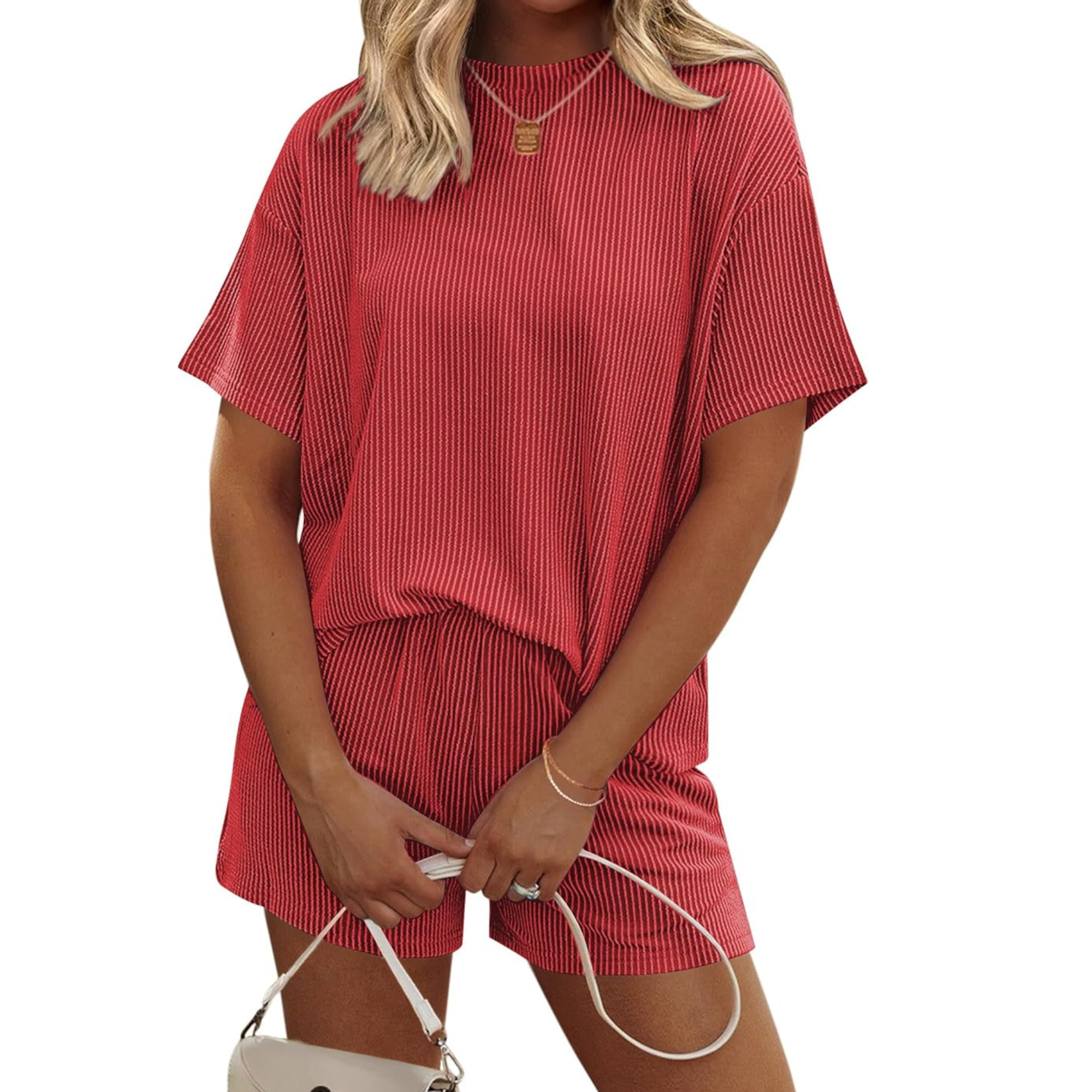 Striped Short Sleeve Pajama Set With Pockets