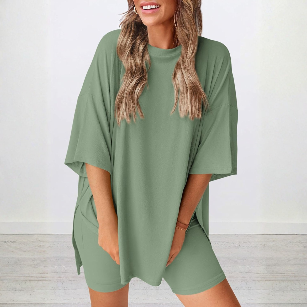 Casual Lounge Outfit With Oversized Shirt And Shorts For Women