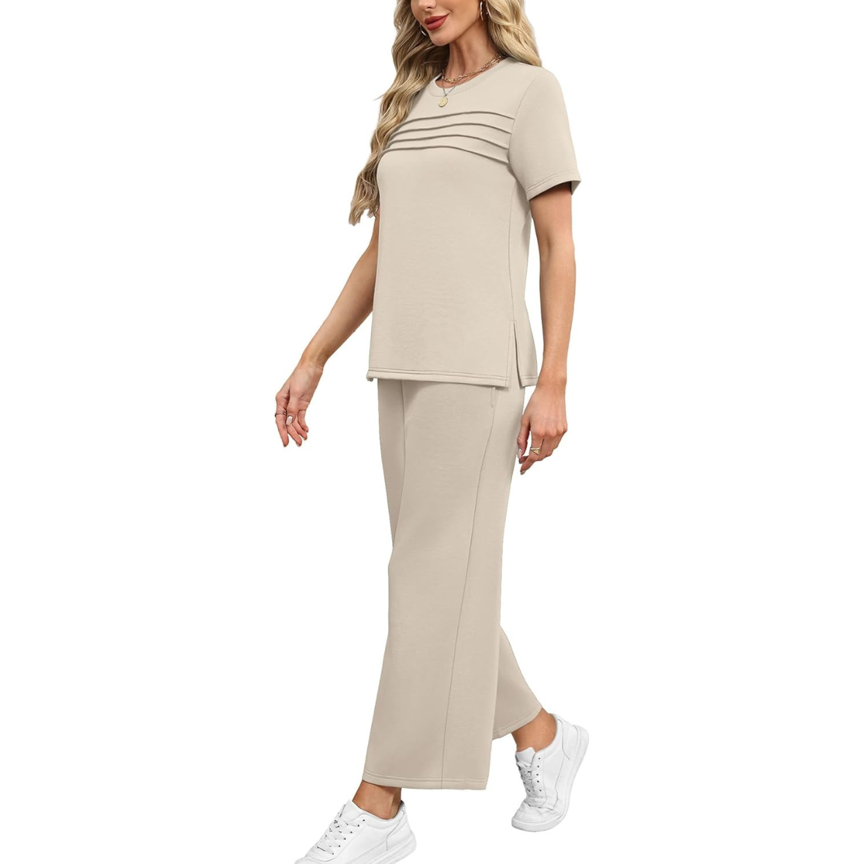 Two Piece Travel Set with Wide Length Pants For Women