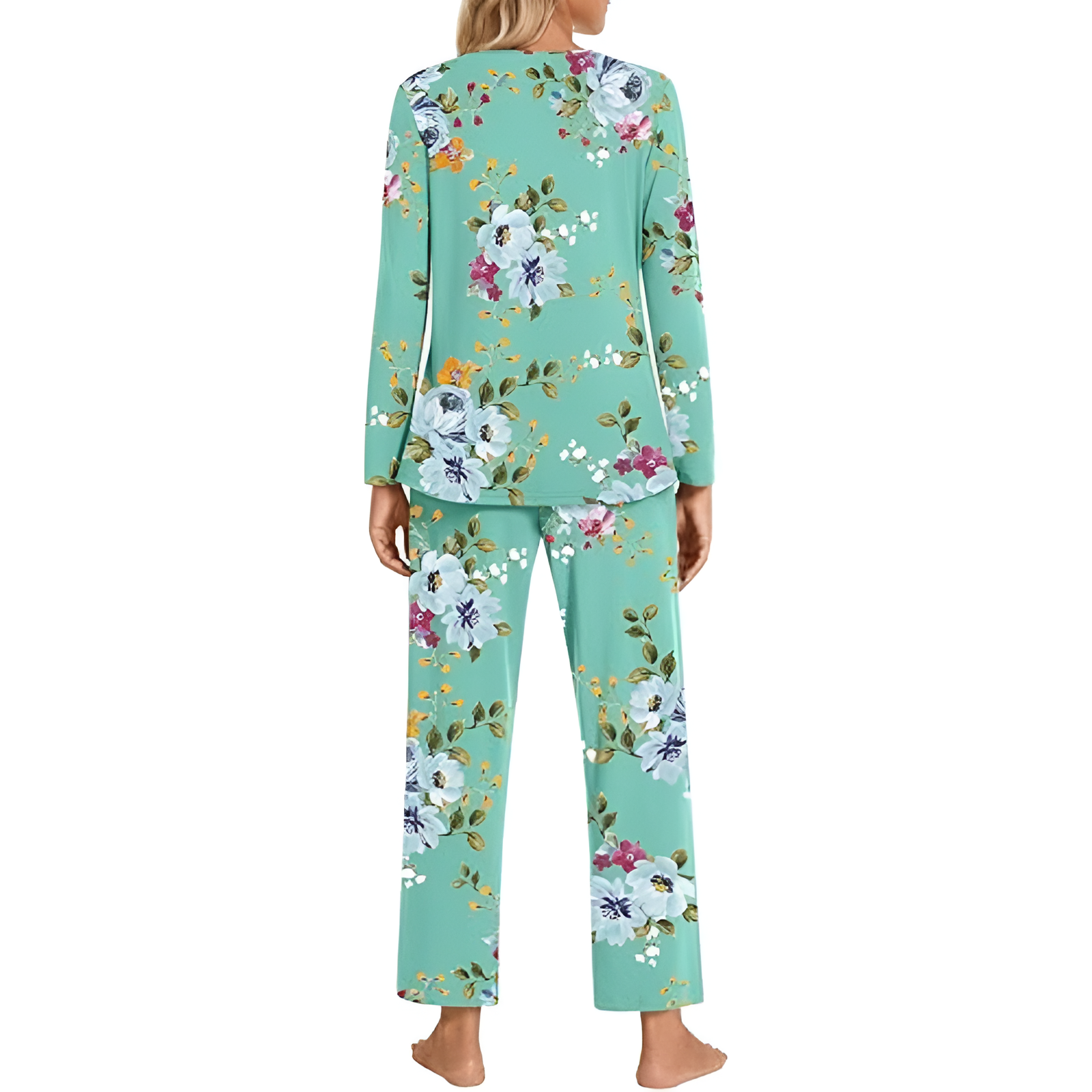 Long Sleeve Top And Loose Pants Two Piece Matching Pajama Set For Women