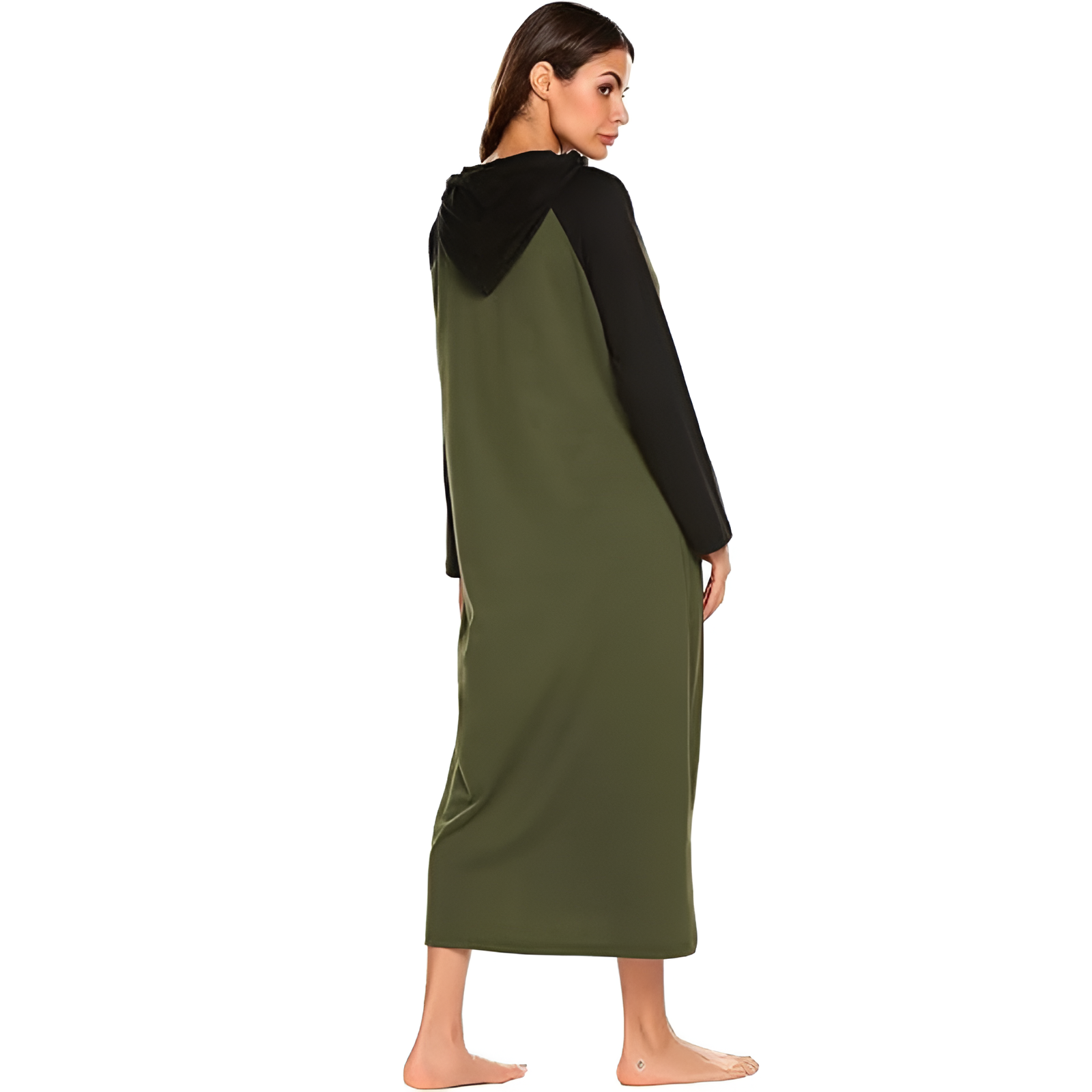 Hooded Nightgown Long Sleeve Full Length Loungewear With Pocket For Women