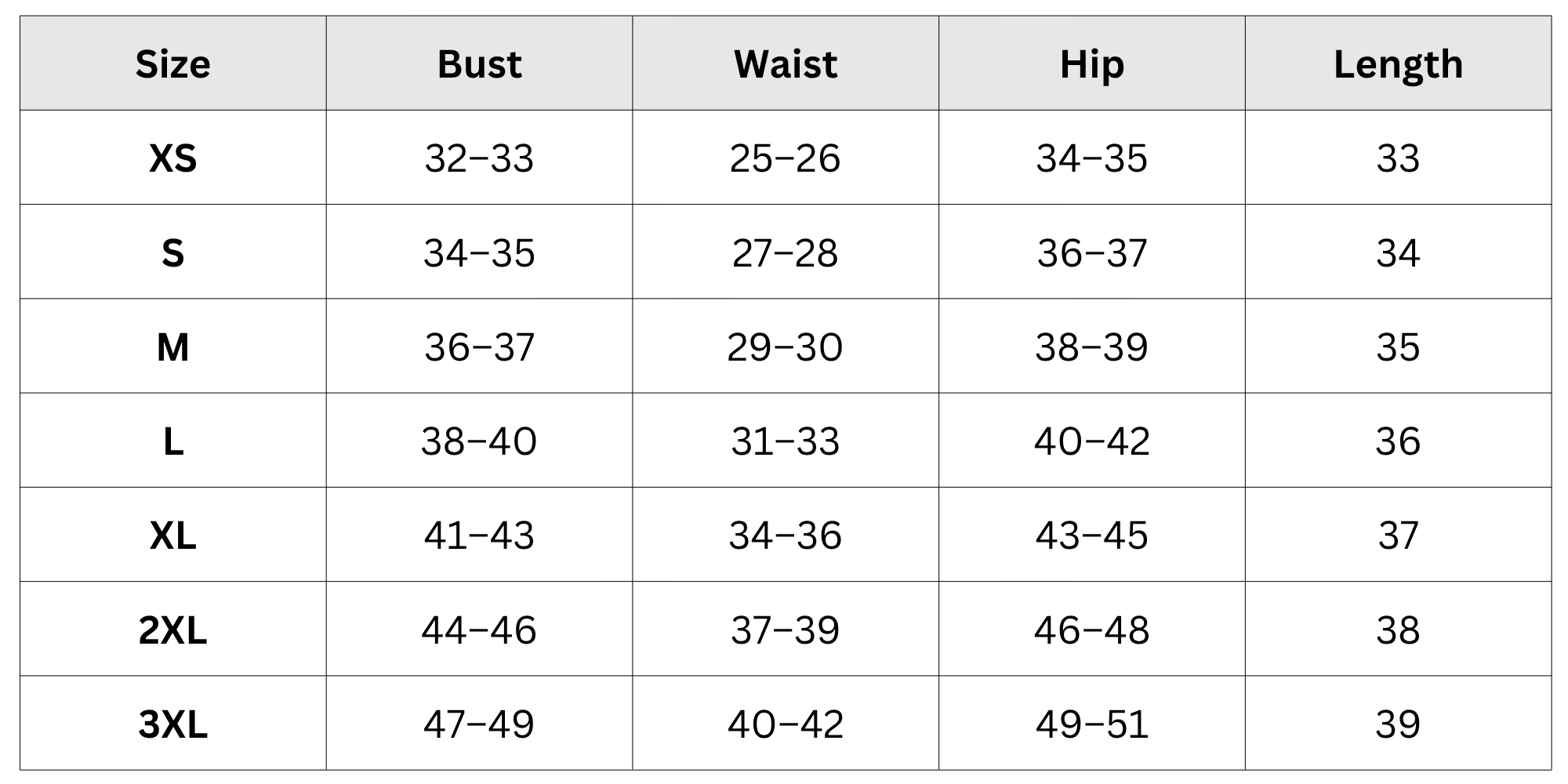 Size Chart