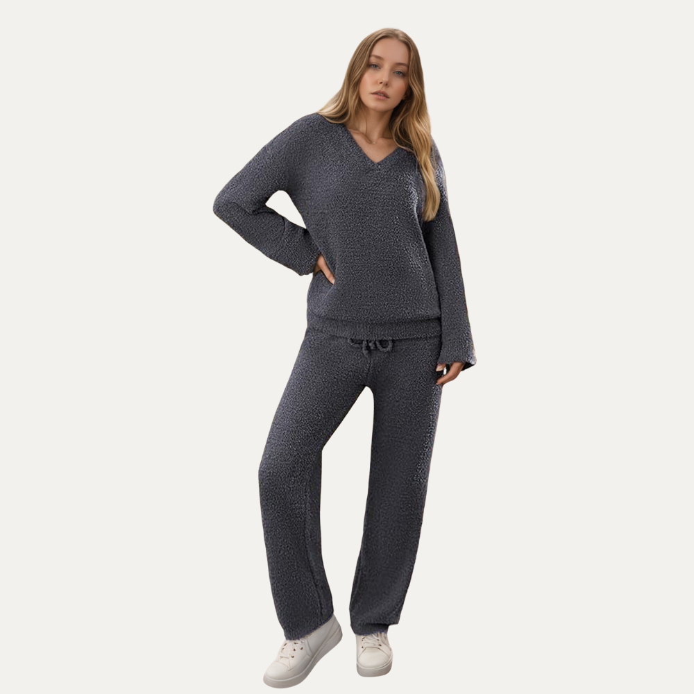 2 Pieces Fuzzy Fleece Pajama Set For Women