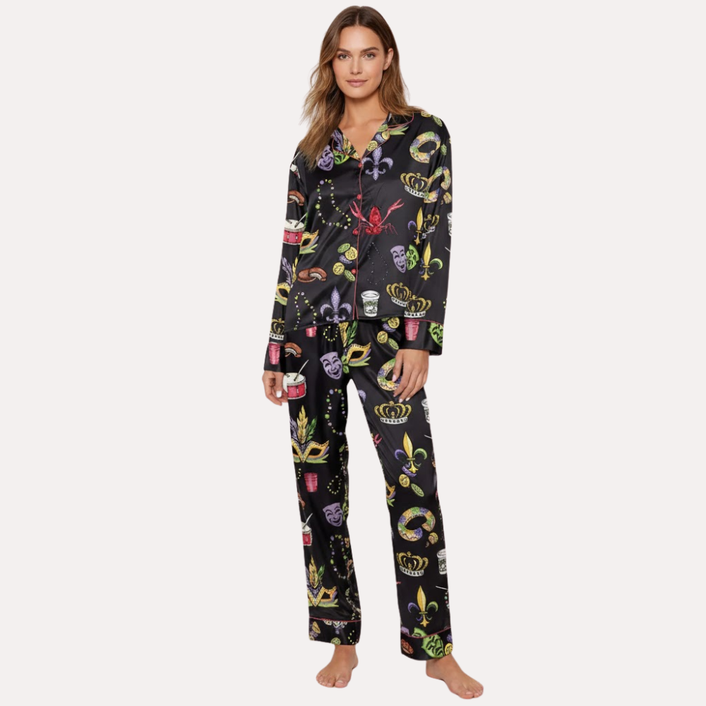 Short Sleeve Printed Satin Pajama Set For Women