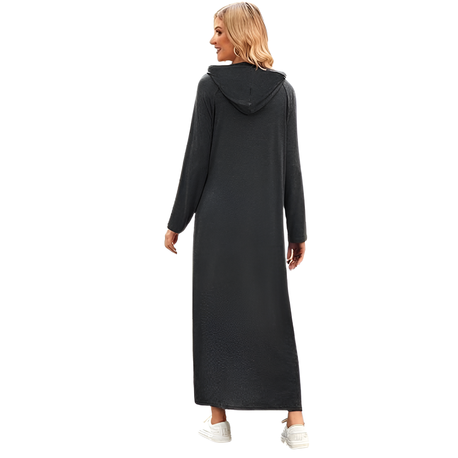 Hooded Nightgown Long Sleeve Full Length Loungewear With Pocket For Women