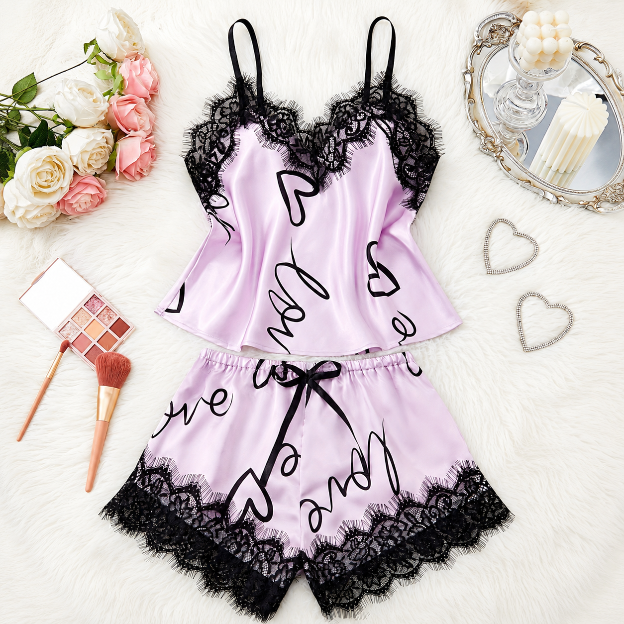 Lace Spaghetti Top Set Pajamas For Women
