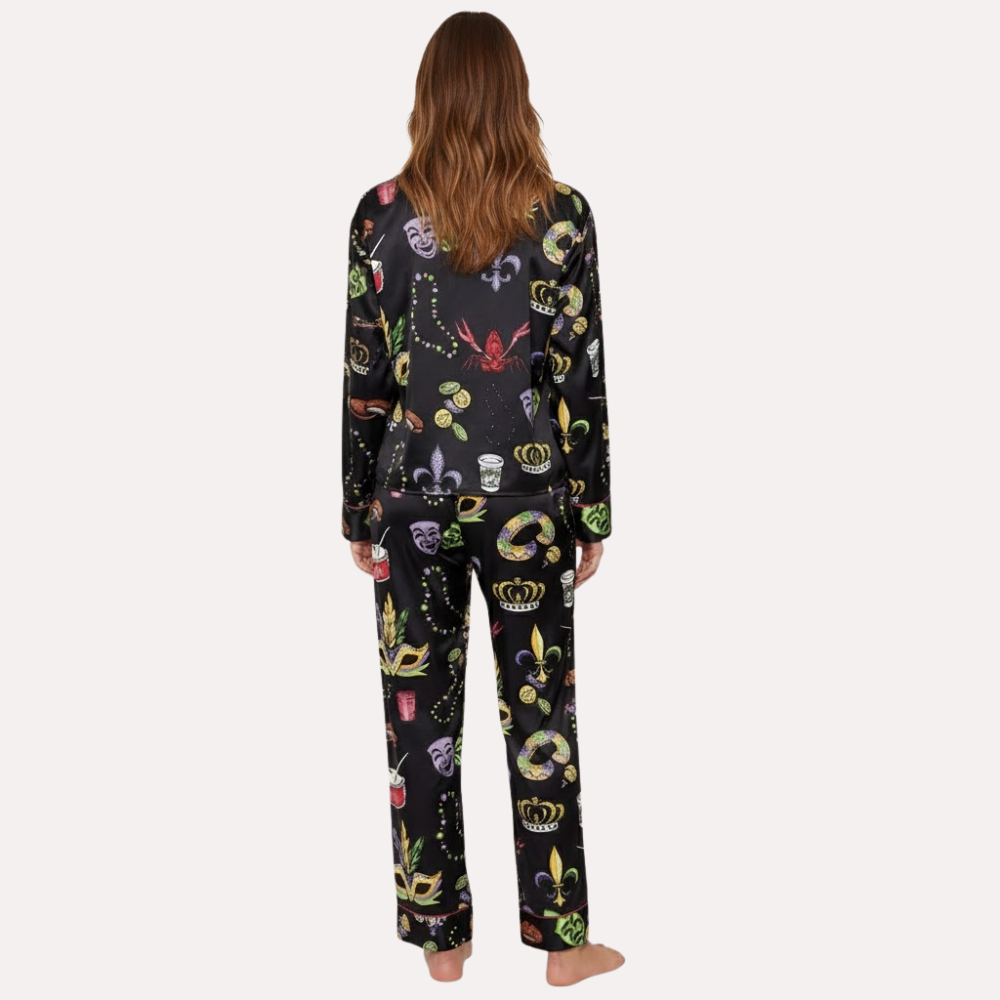 Short Sleeve Printed Satin Pajama Set For Women
