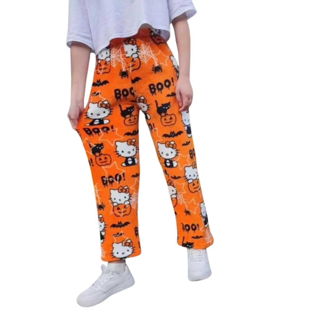 Cartoon Cat Print Pajama Pants