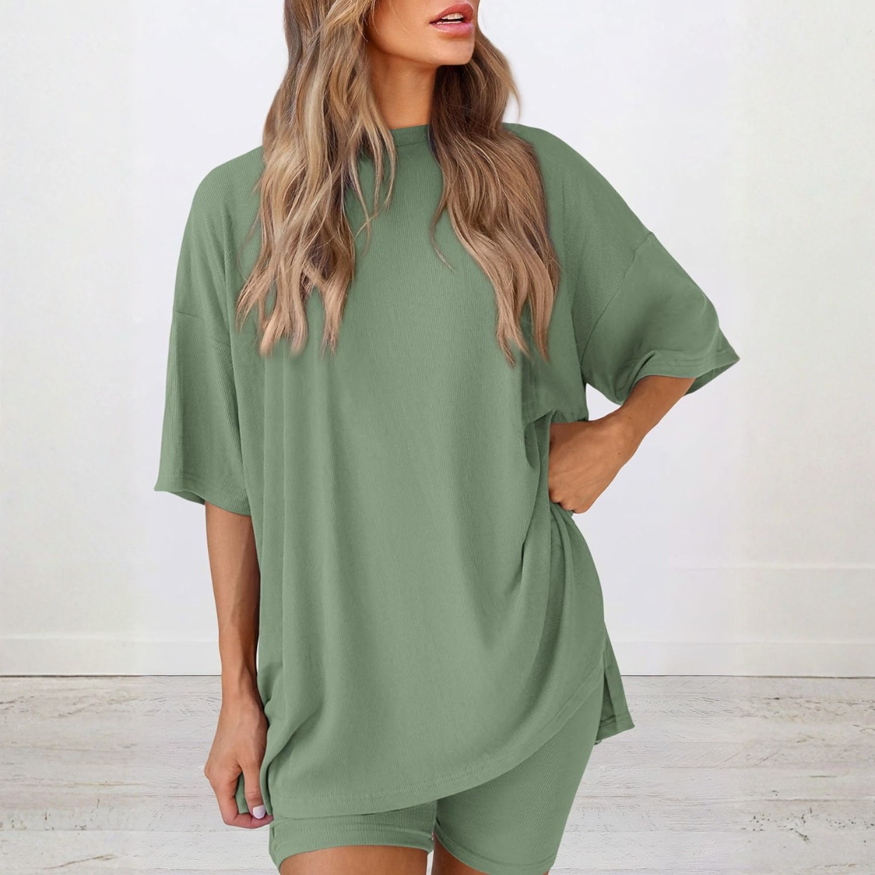 Casual Lounge Outfit With Oversized Shirt And Shorts For Women