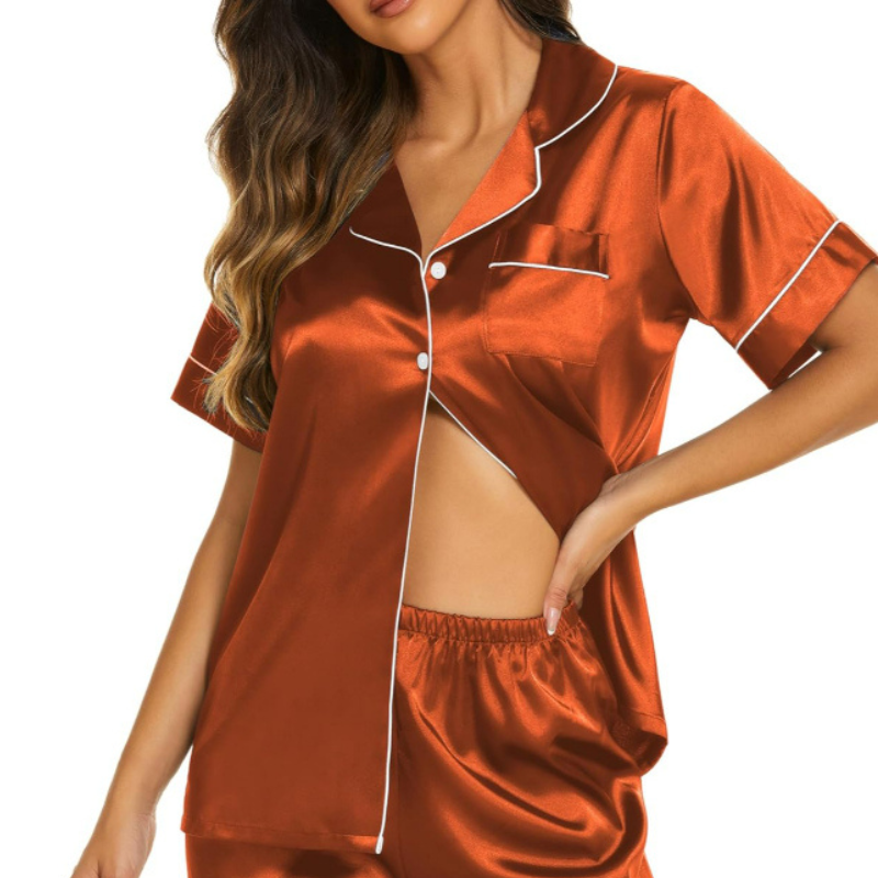 Short Sleeve Satin Top And Shorts Set