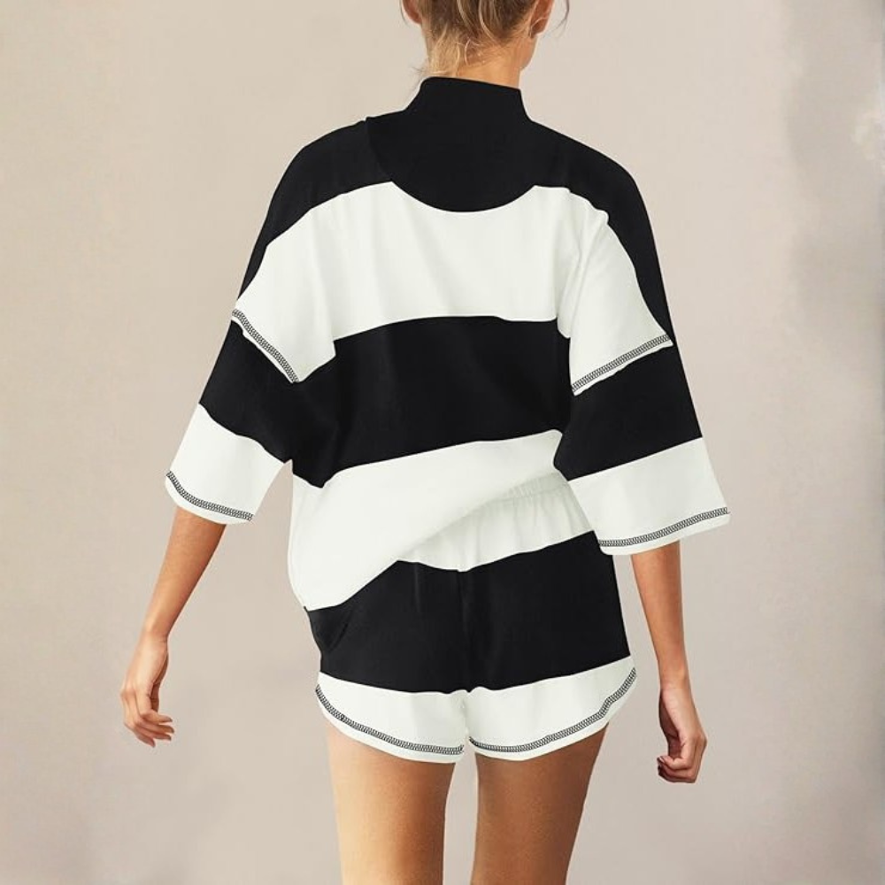 Two Piece Outfit Tracksuit Oversized Lounge Shorts With Pockets For Women