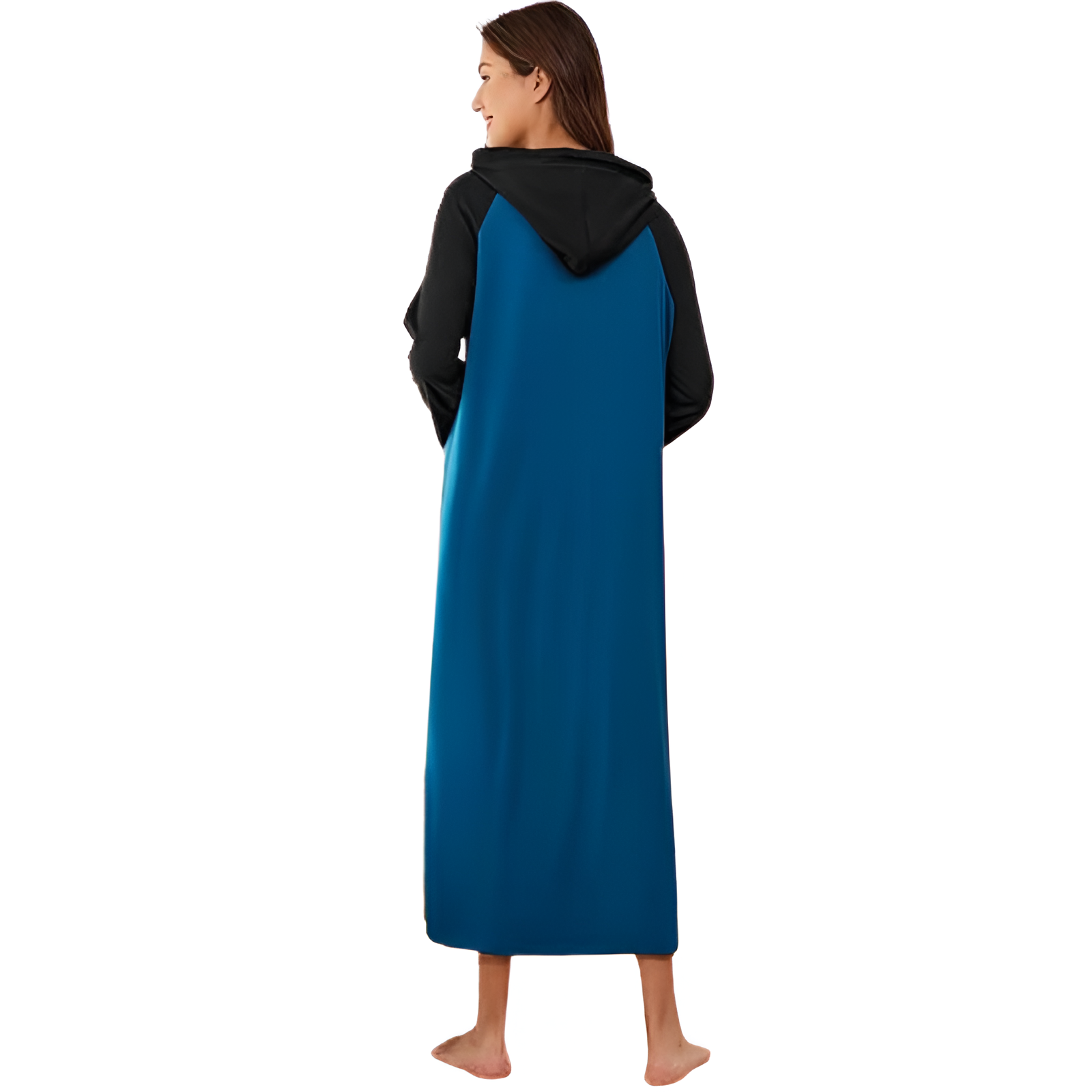 Hooded Nightgown Long Sleeve Full Length Loungewear With Pocket For Women