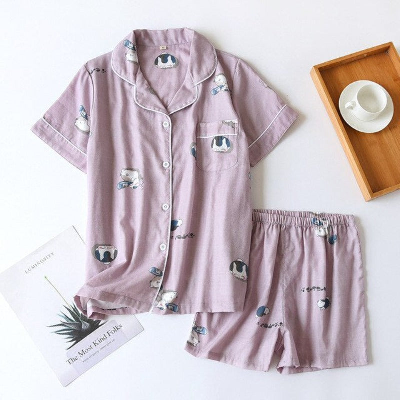 Multi Pattern Printed Short Pyjamas Set